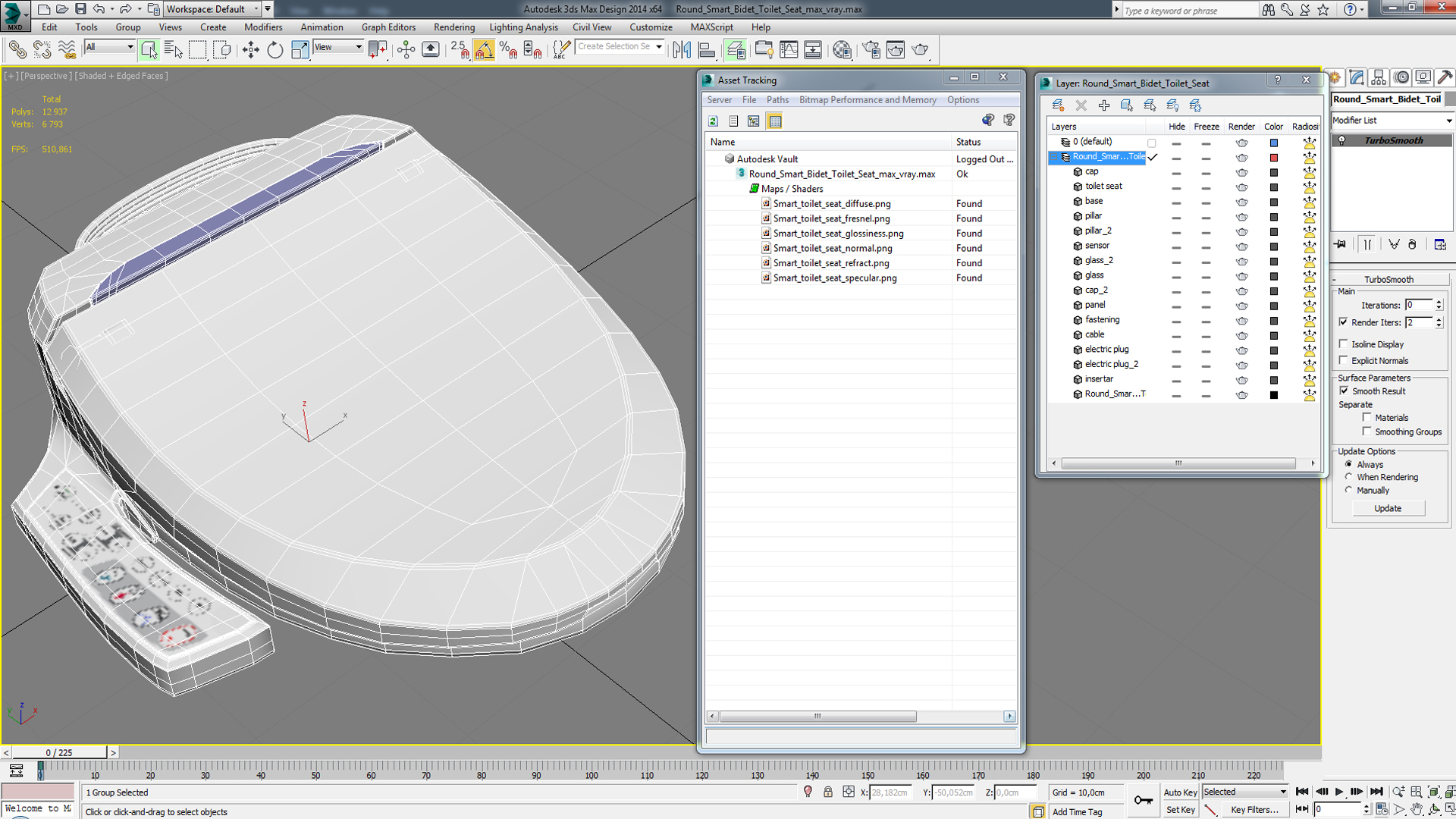 Round Smart Bidet Toilet Seat 3D model