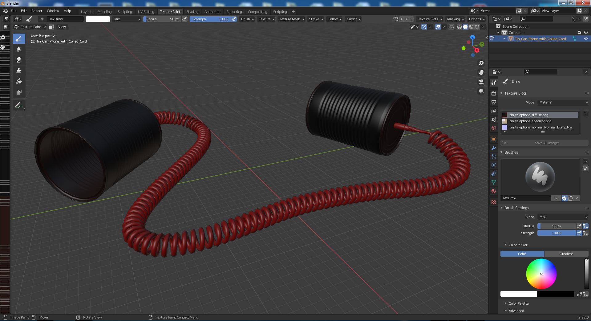 3D model Tin Can Phone with Coiled Cord