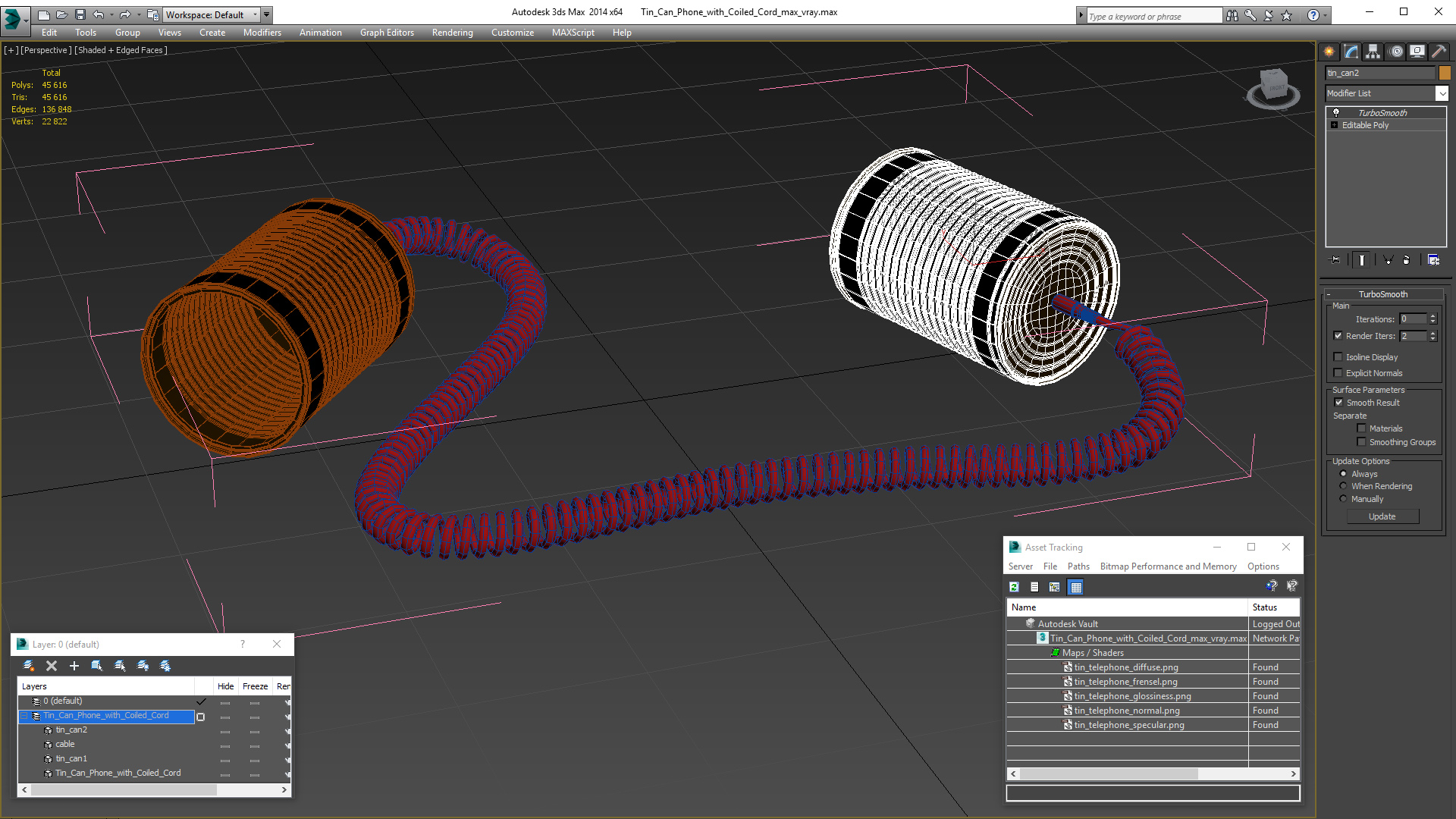 3D model Tin Can Phone with Coiled Cord