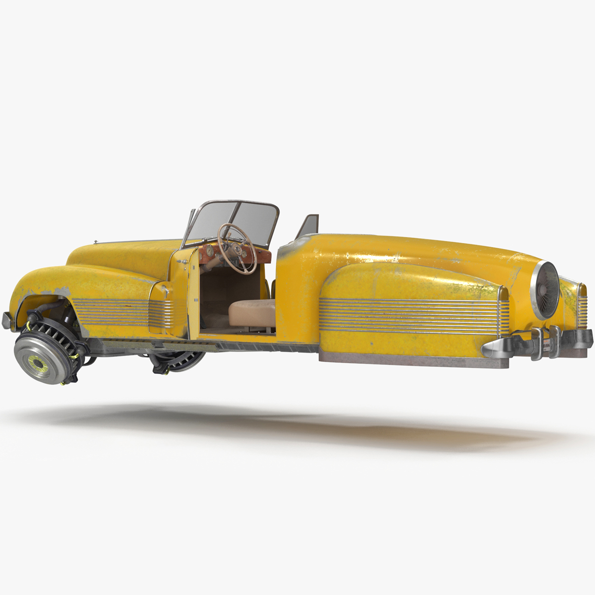 Old Hover Retro Car Yellow Rigged for Cinema 4D 3D