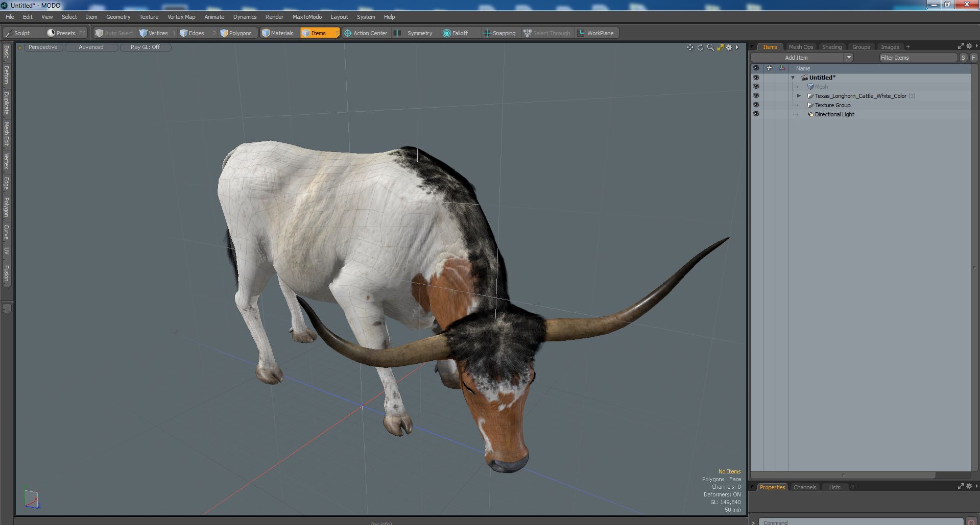 3D Texas Longhorn Cattle White Color model
