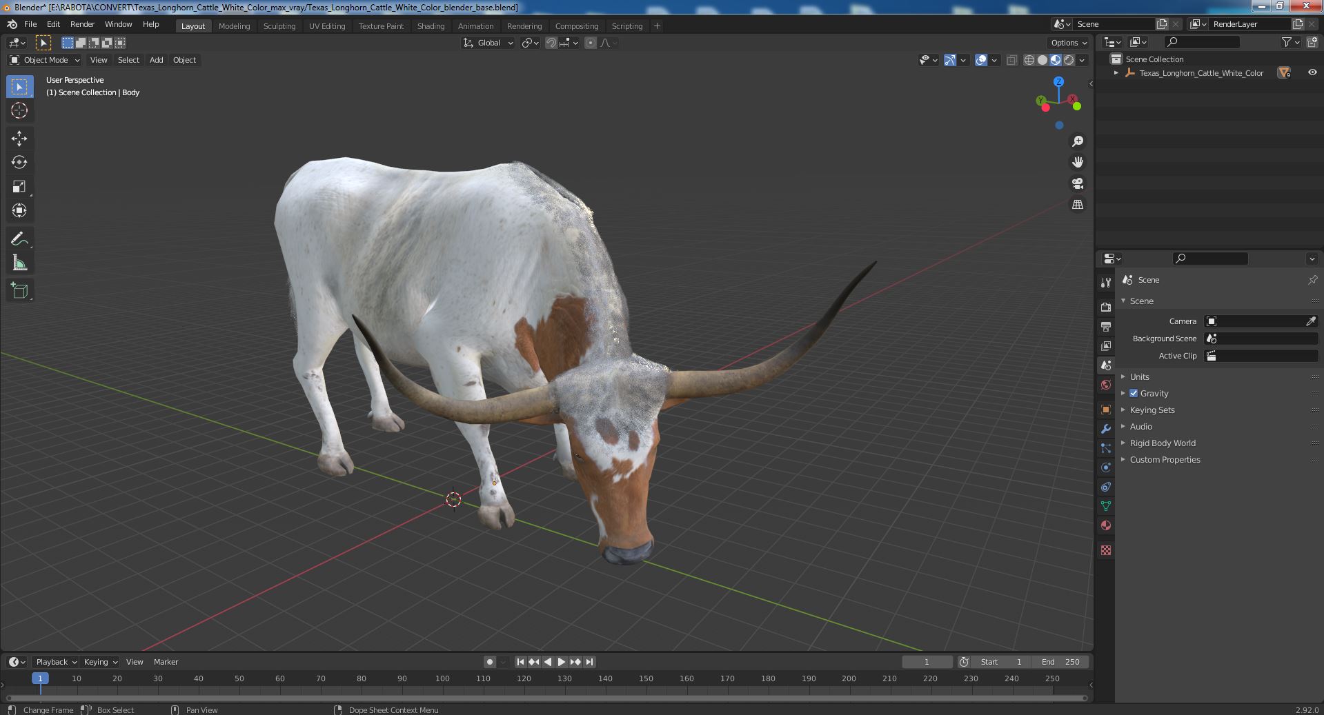 3D Texas Longhorn Cattle White Color model
