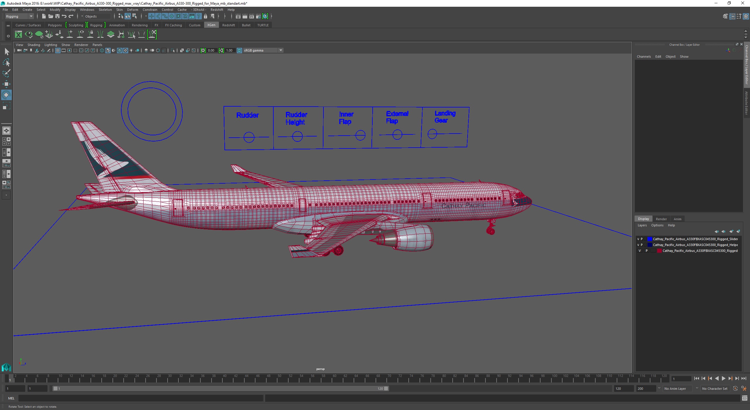 3D Cathay Pacific Airbus A330-300 Rigged for Maya