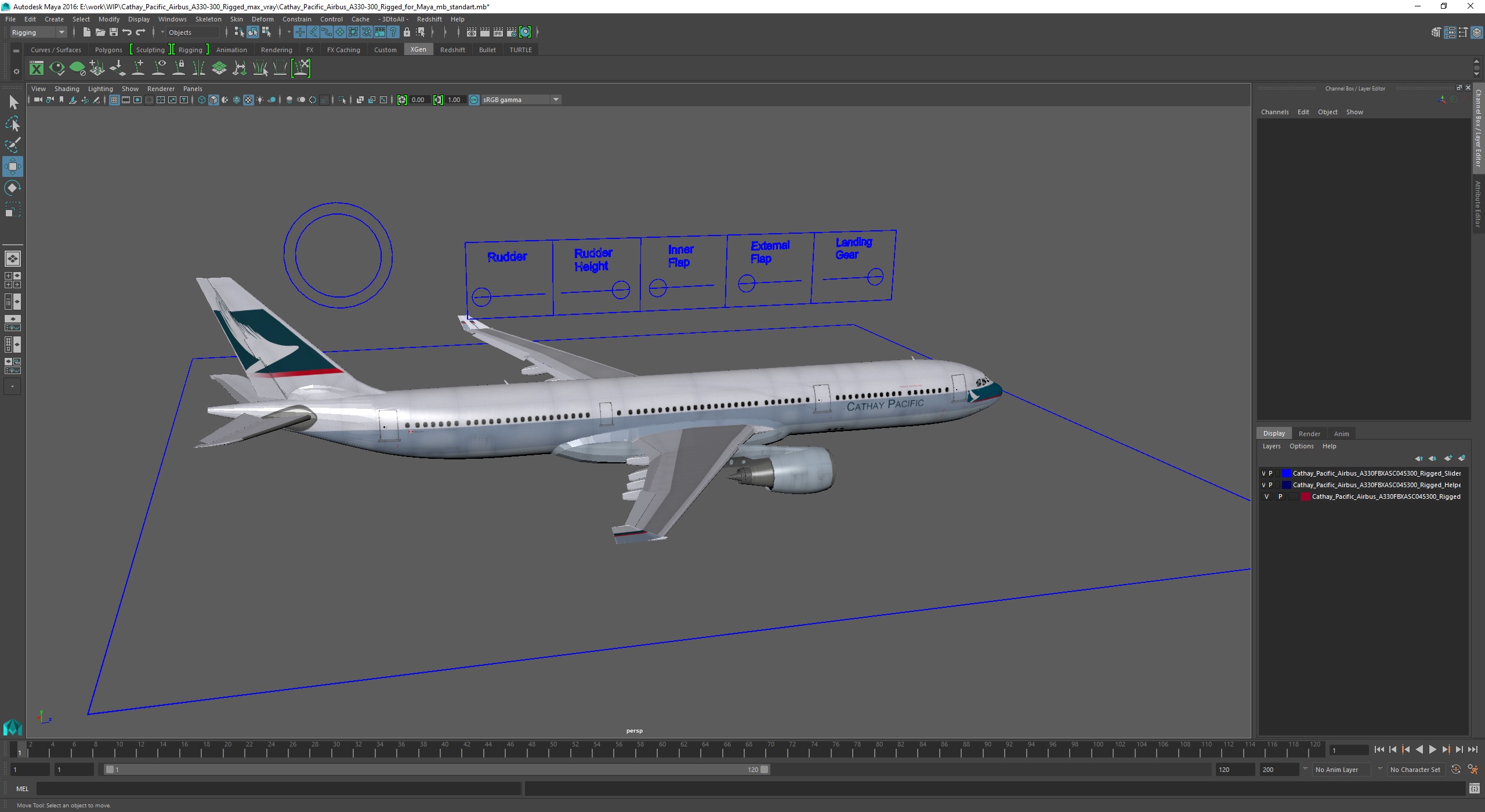 3D Cathay Pacific Airbus A330-300 Rigged for Maya