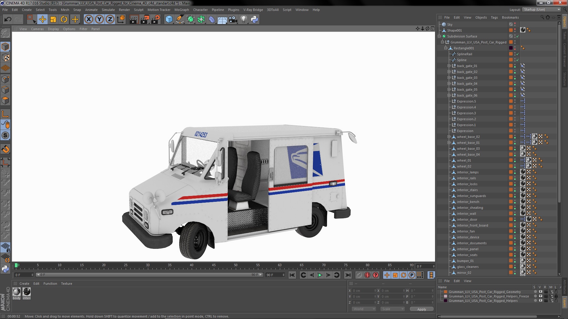 3D model Grumman LLV USA Post Car Rigged for Cinema 4D