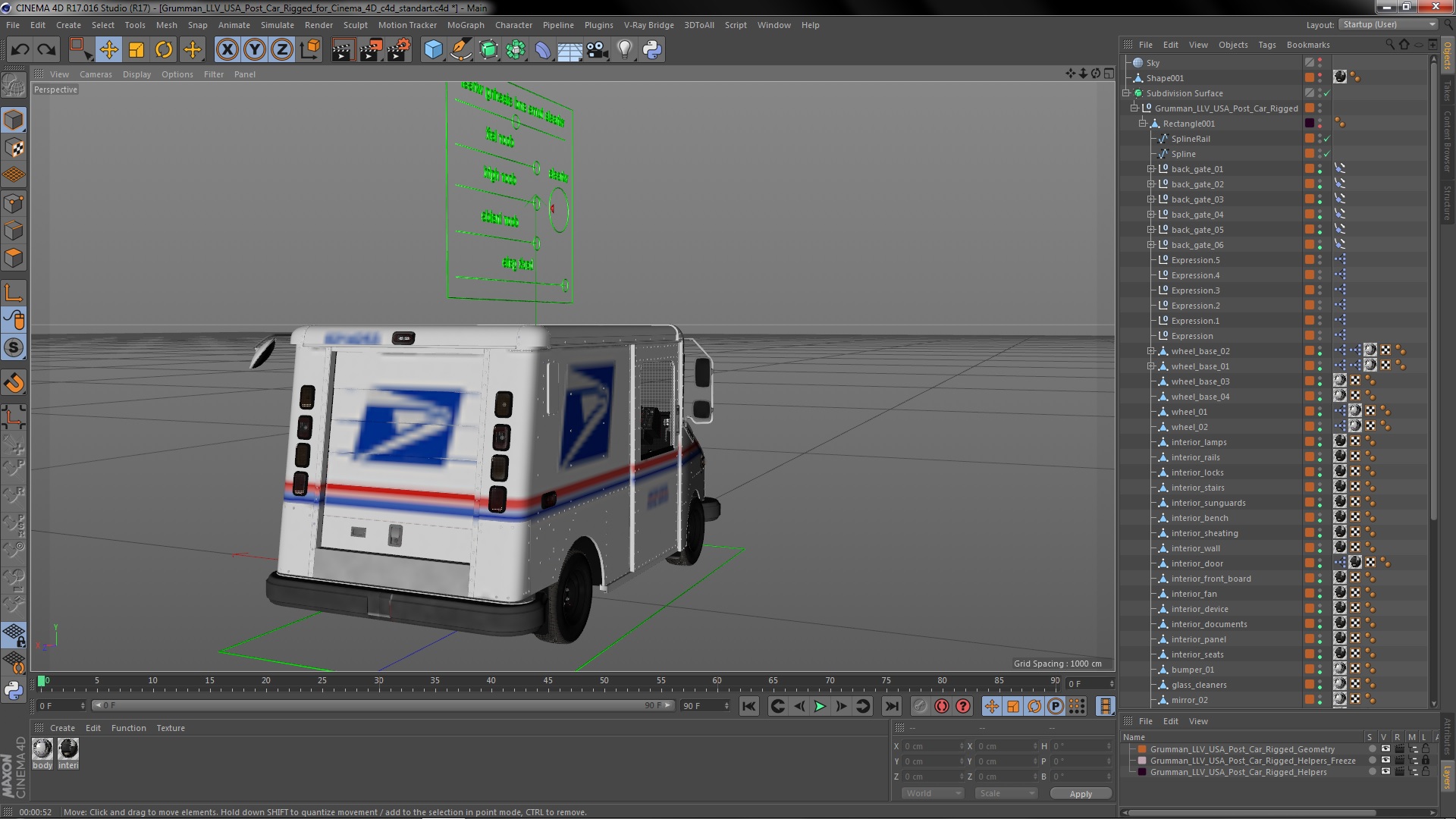 3D model Grumman LLV USA Post Car Rigged for Cinema 4D