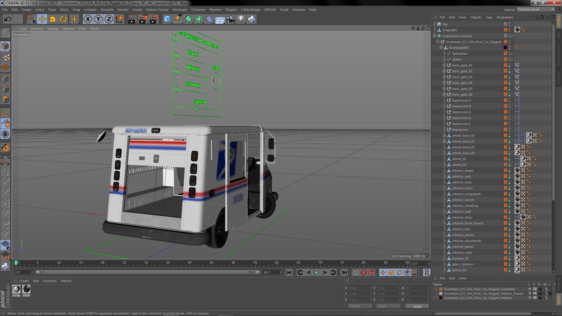 3D model Grumman LLV USA Post Car Rigged for Cinema 4D