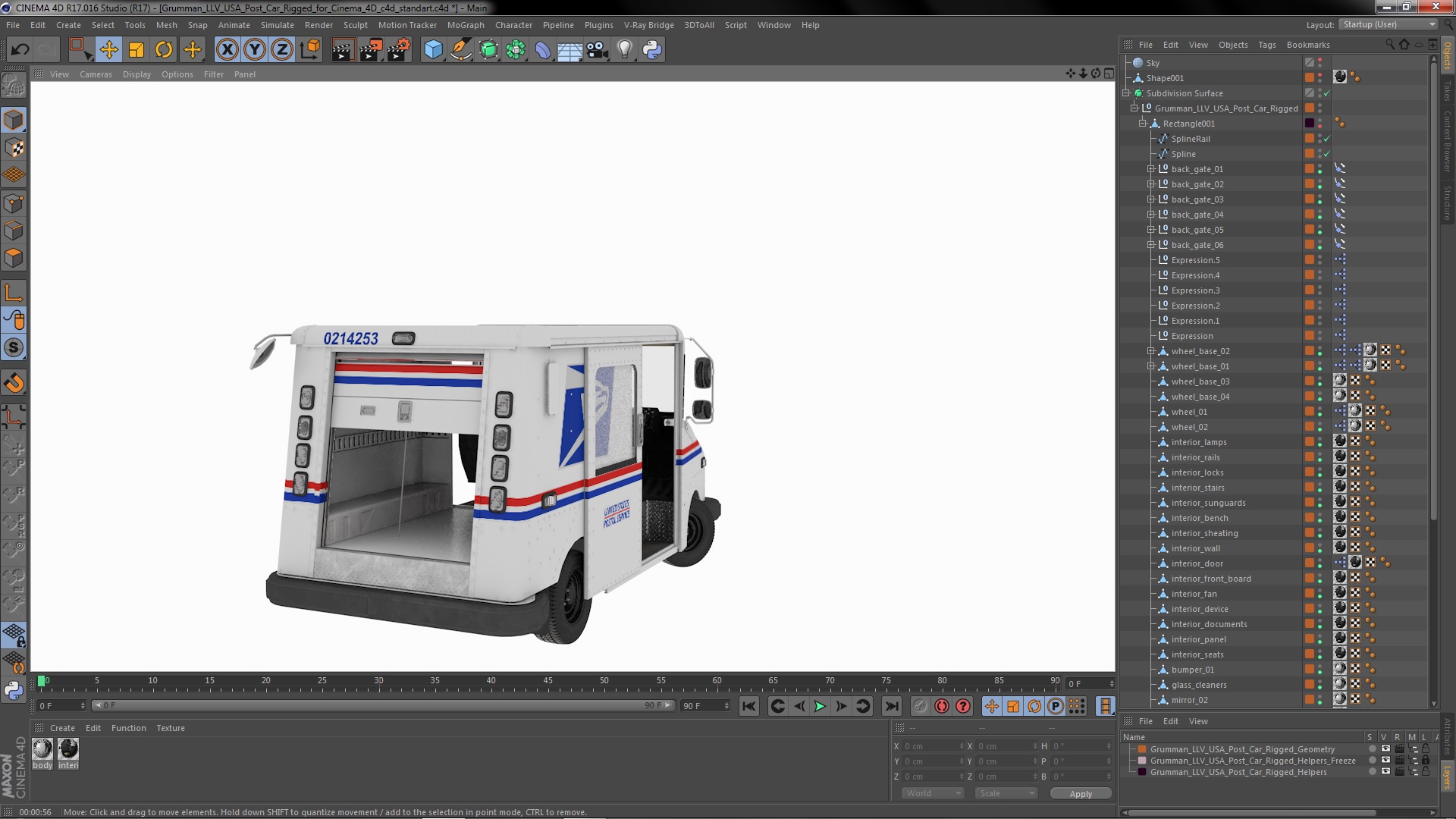 3D model Grumman LLV USA Post Car Rigged for Cinema 4D