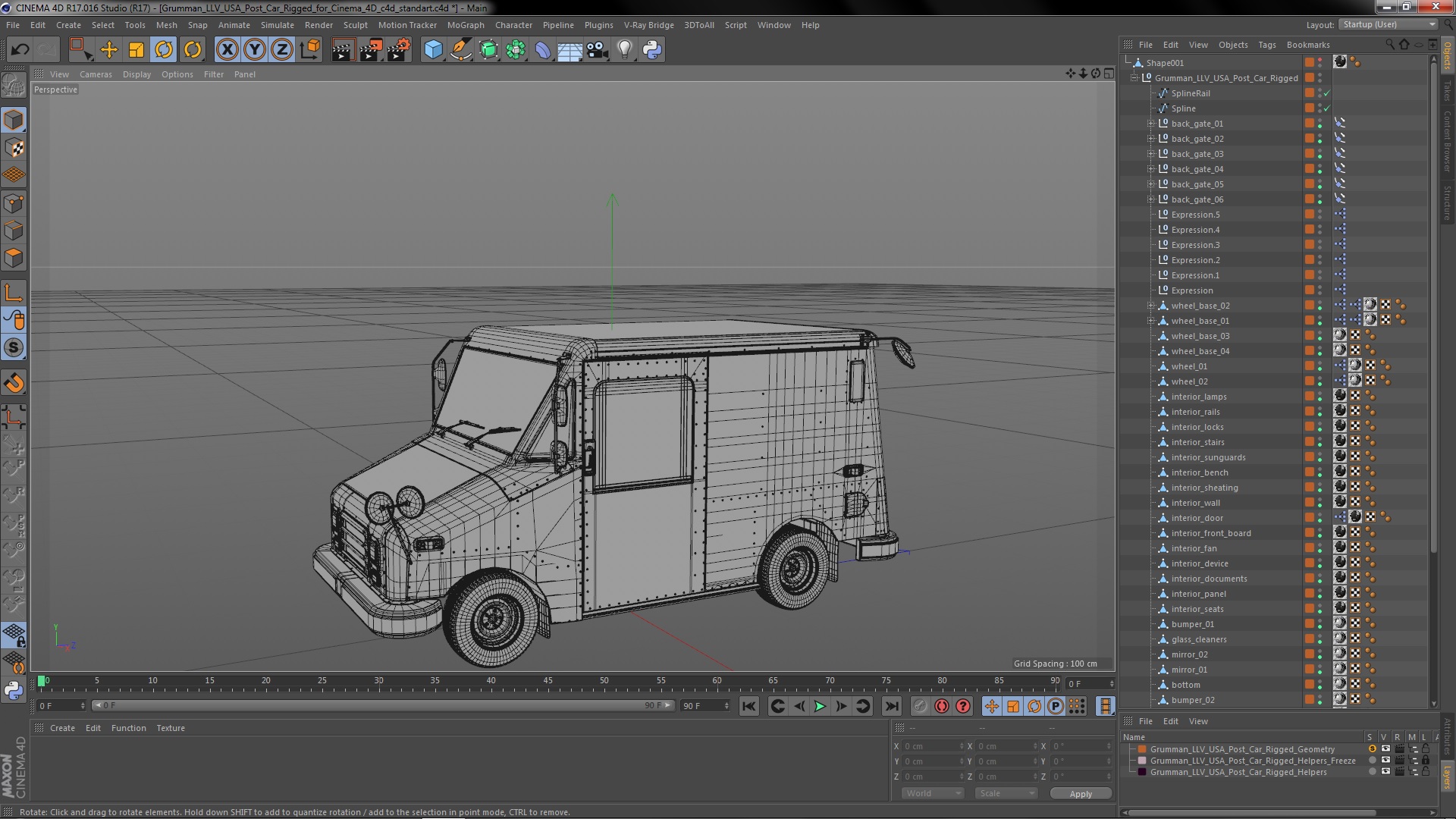 3D model Grumman LLV USA Post Car Rigged for Cinema 4D