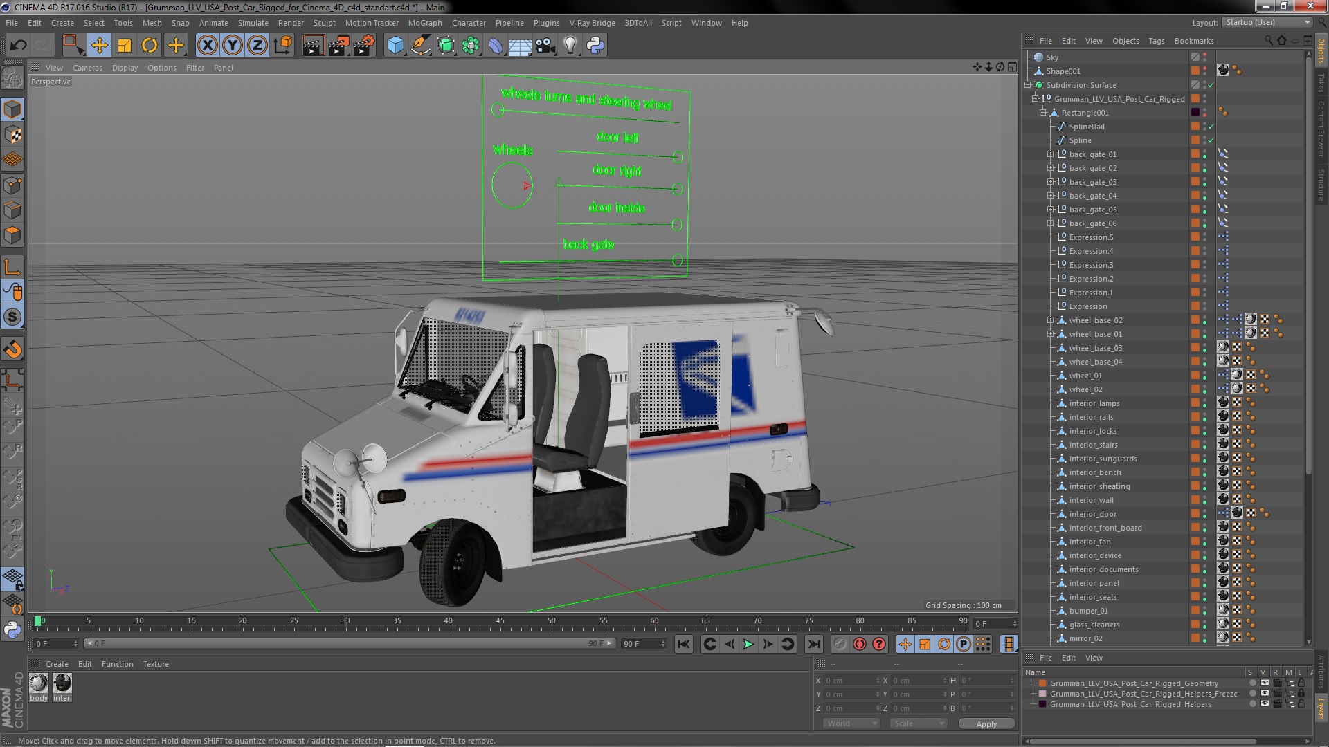 3D model Grumman LLV USA Post Car Rigged for Cinema 4D