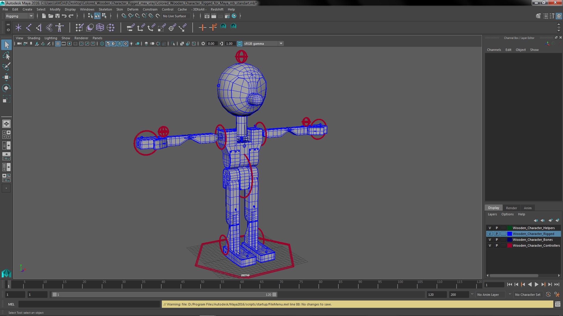 3D model Colored Wooden Character Rigged for Maya