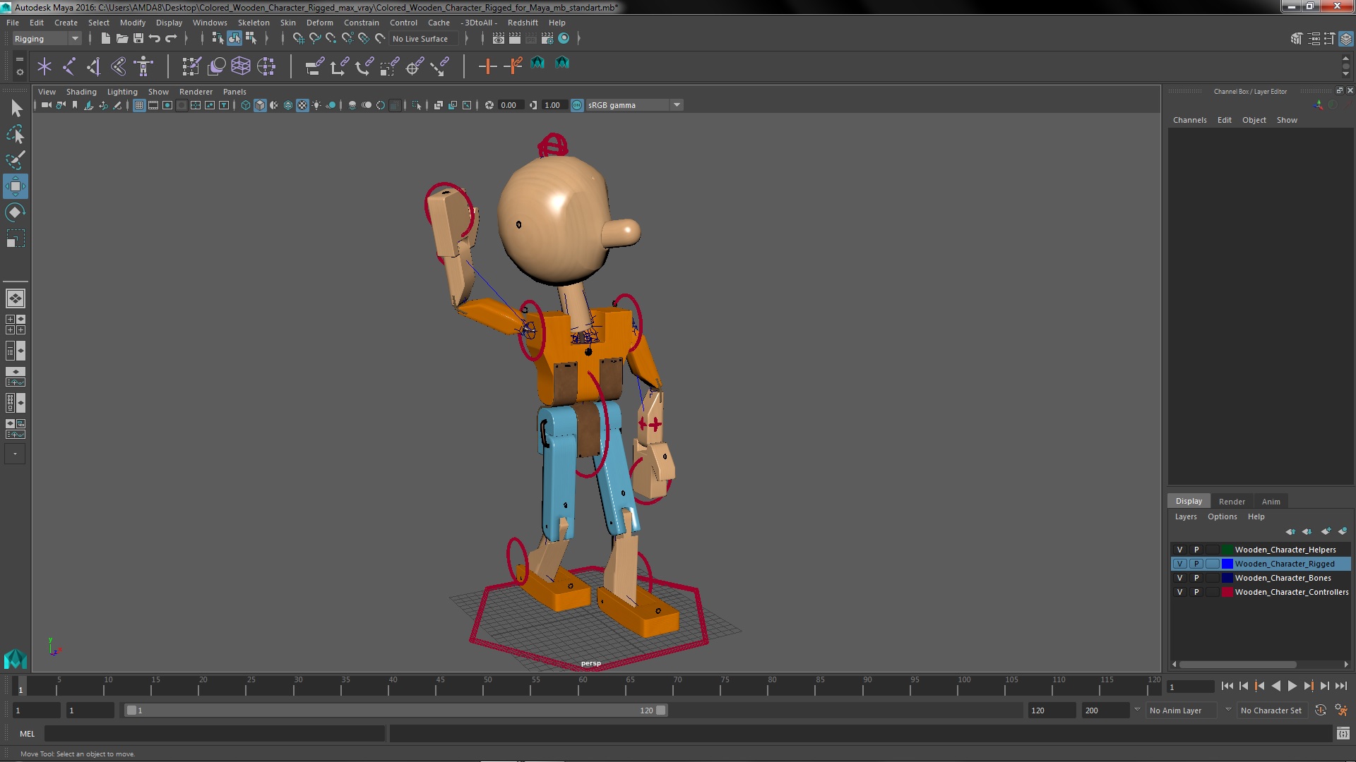 3D model Colored Wooden Character Rigged for Maya