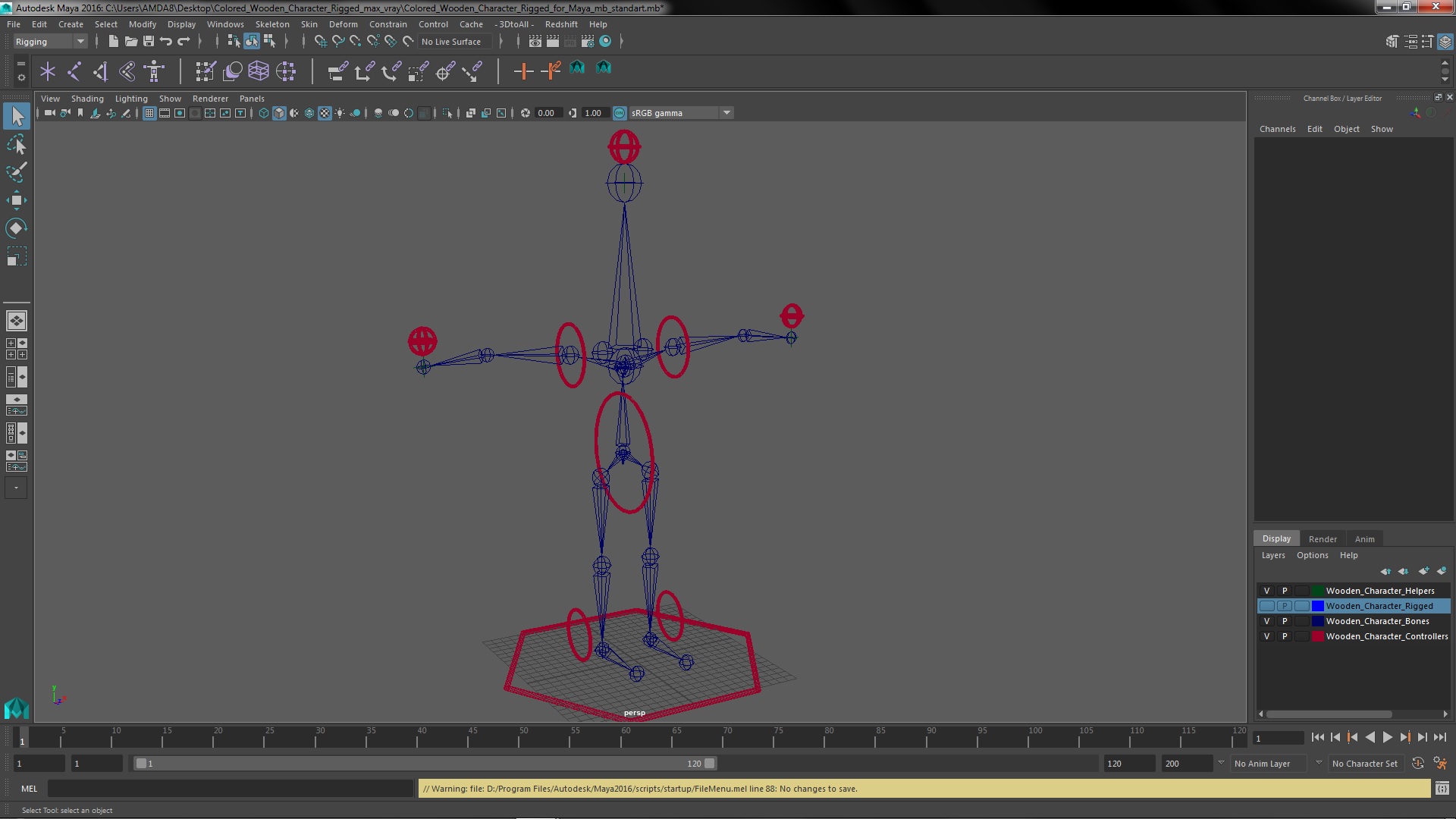 3D model Colored Wooden Character Rigged for Maya