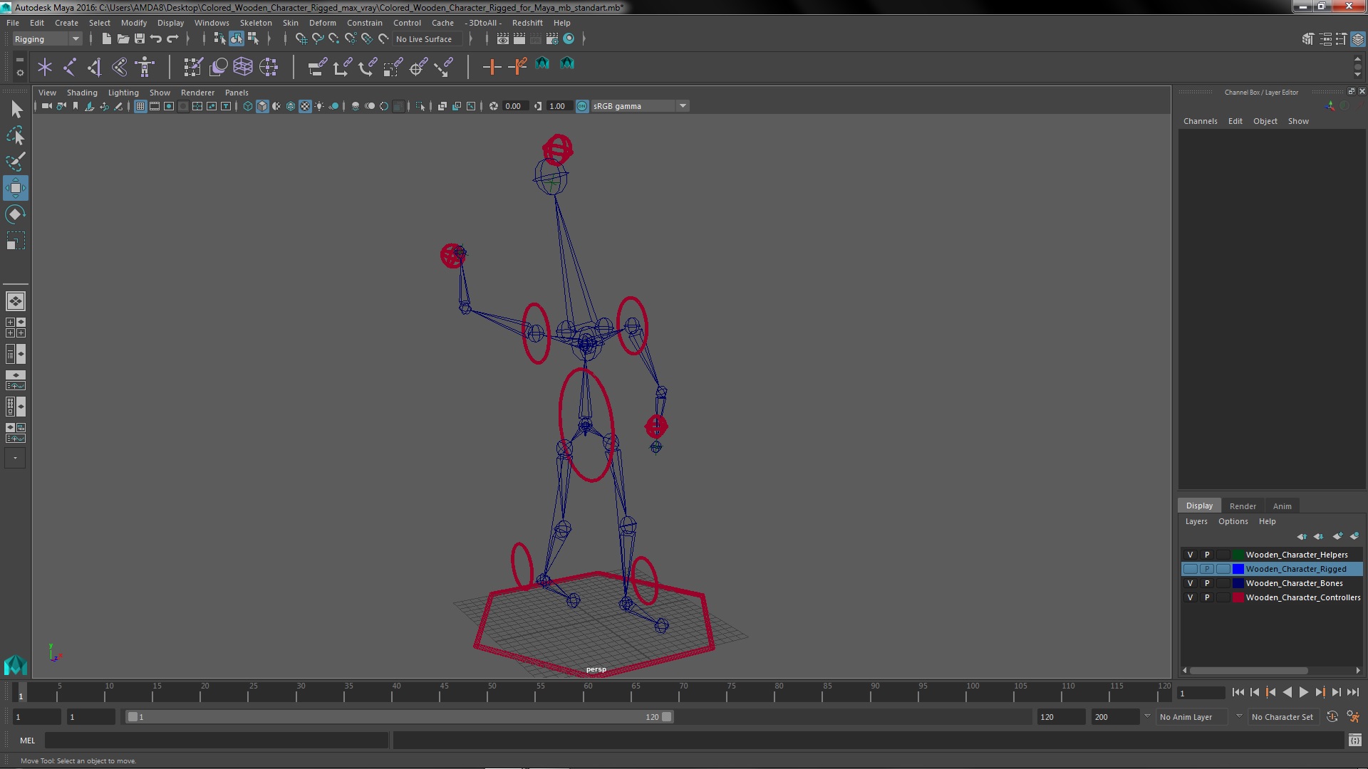 3D model Colored Wooden Character Rigged for Maya