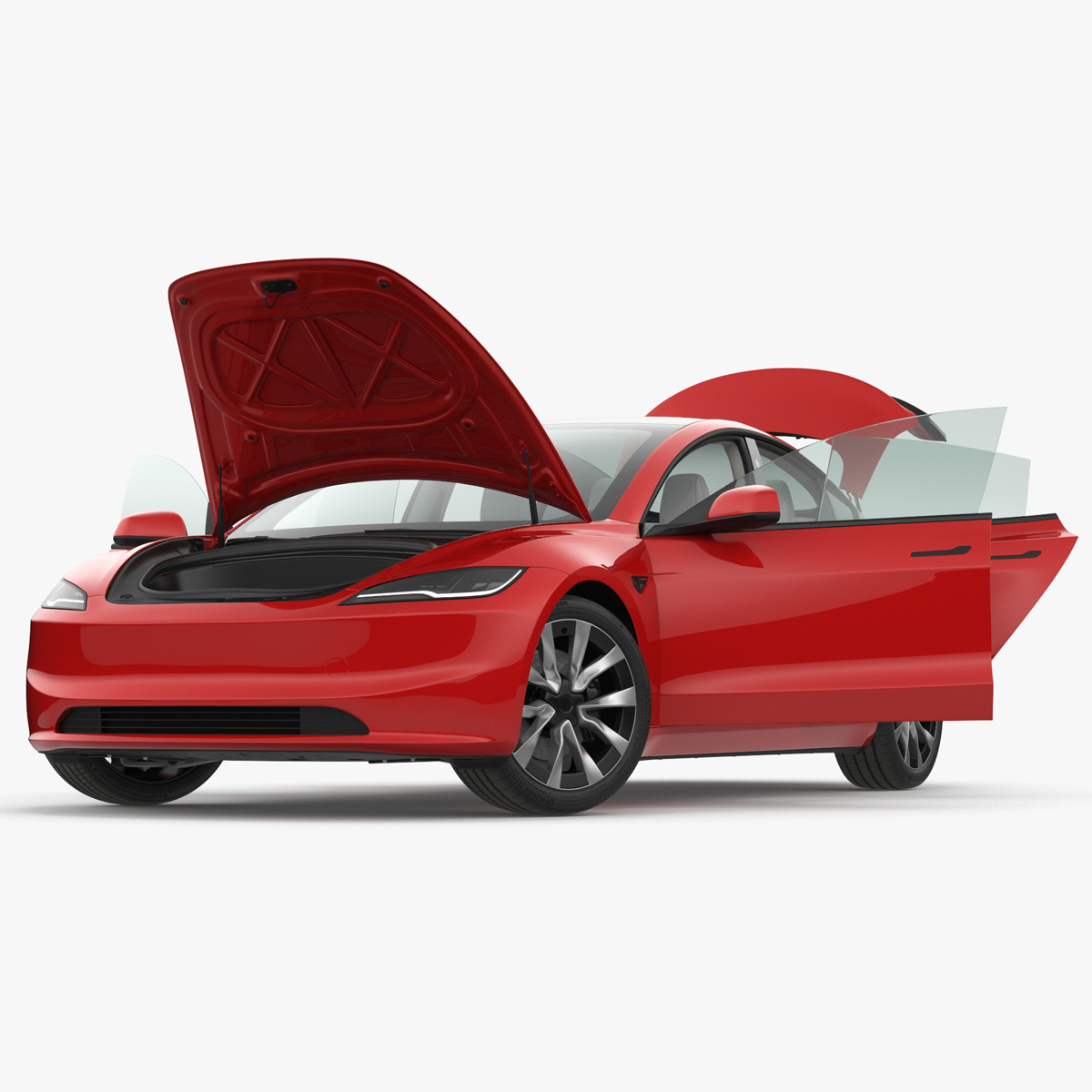 3D Tesla Model 3 2024 Red Lights On Rigged for Cinema 4D model