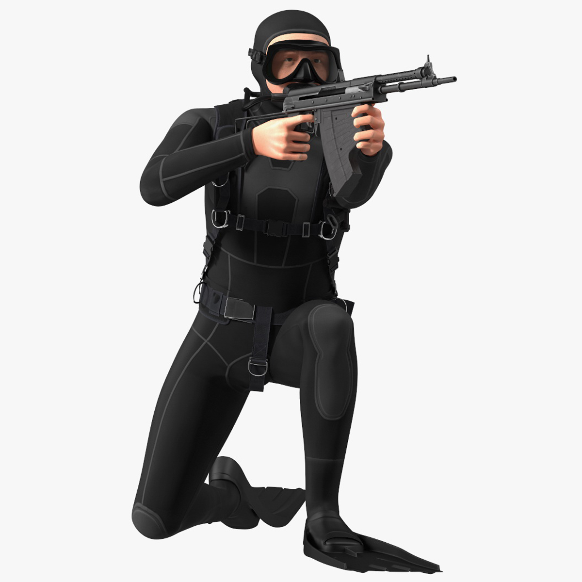 Combat Swimmer with Underwater Rifle APS Rigged 3D