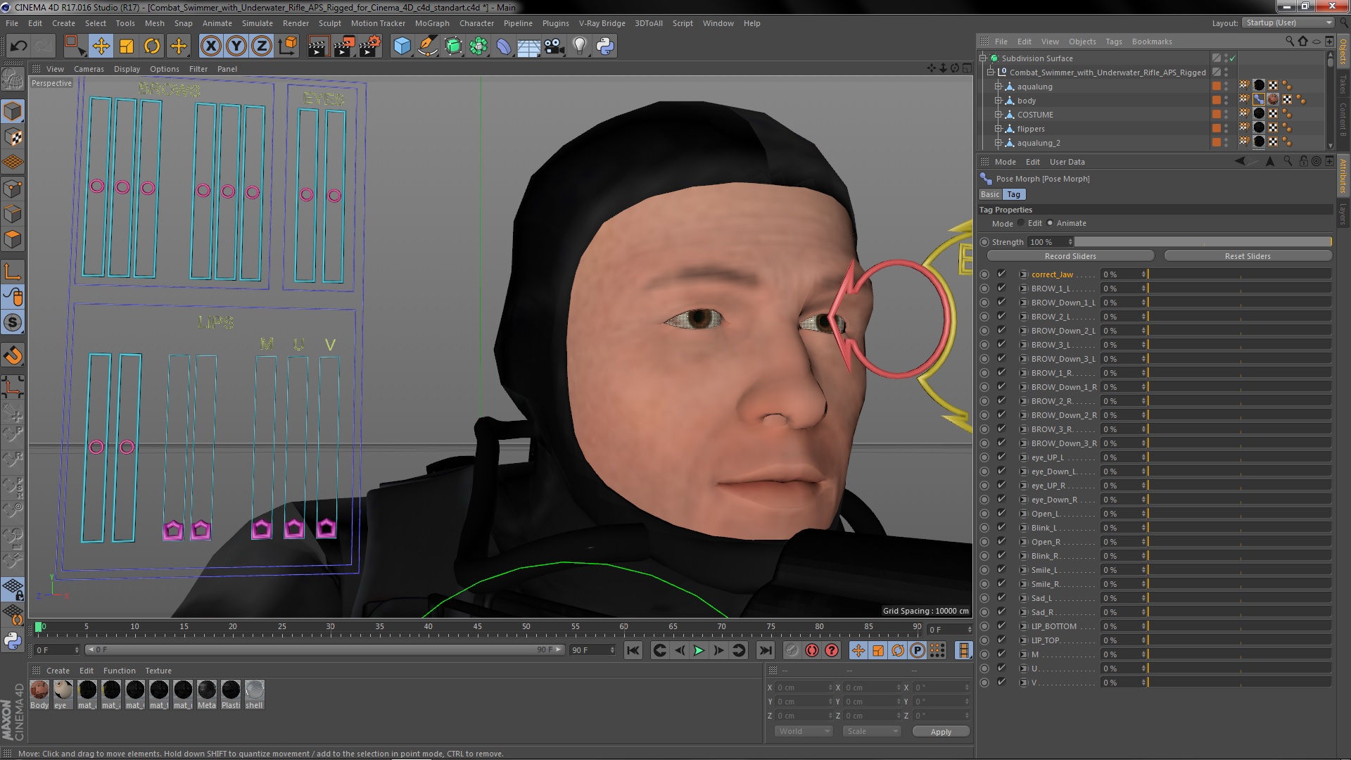 Combat Swimmer with Underwater Rifle APS Rigged 3D