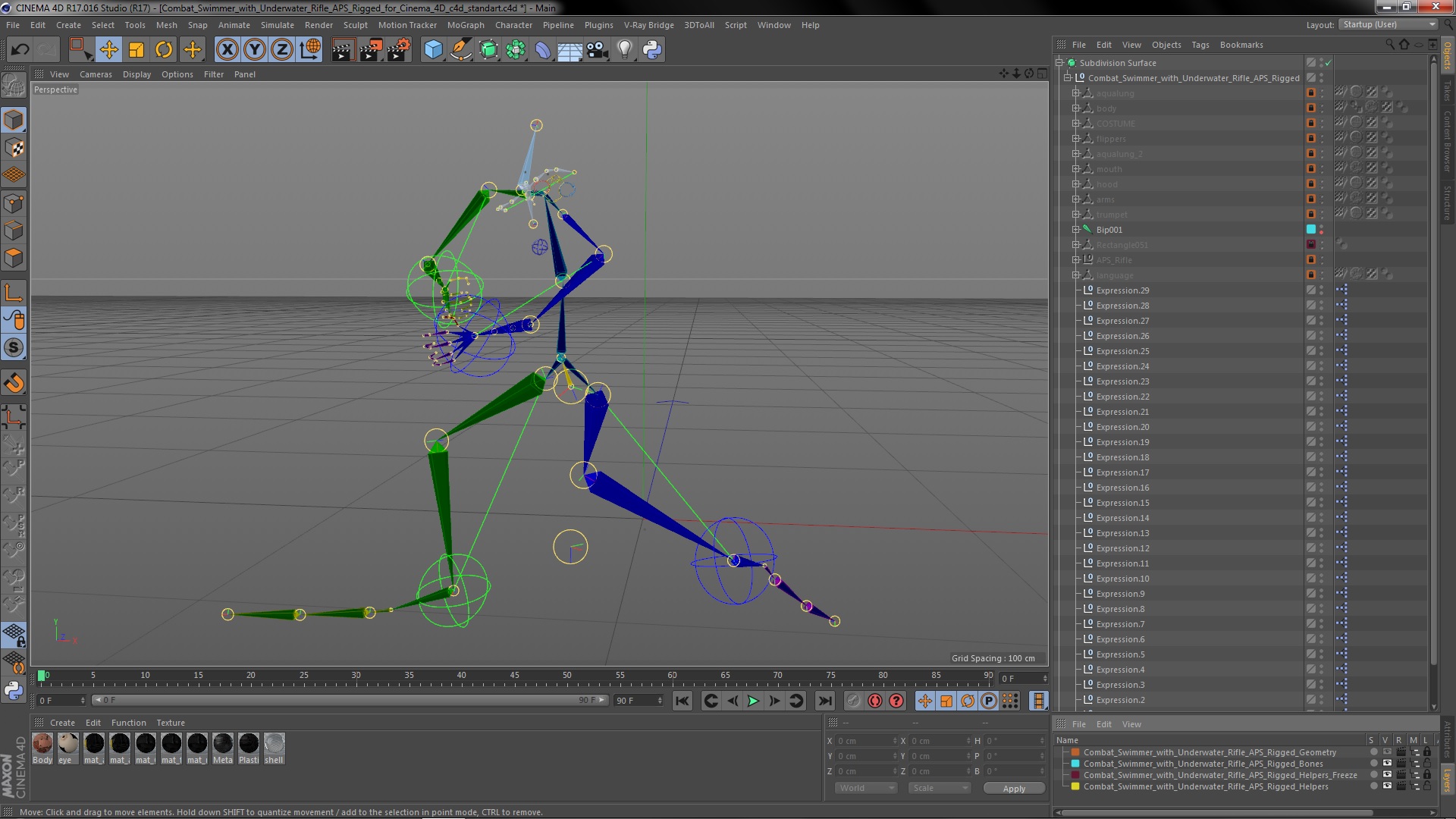 Combat Swimmer with Underwater Rifle APS Rigged 3D