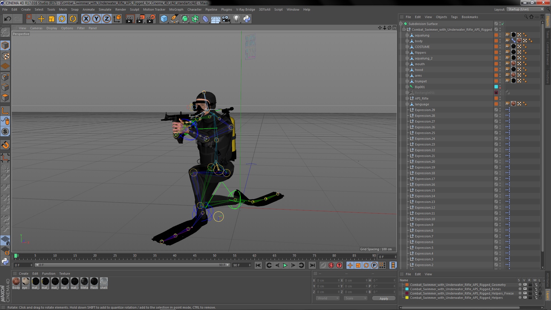 Combat Swimmer with Underwater Rifle APS Rigged 3D