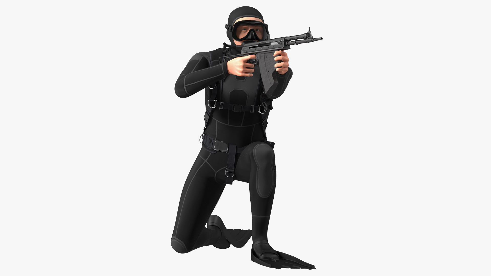 Combat Swimmer with Underwater Rifle APS Rigged 3D