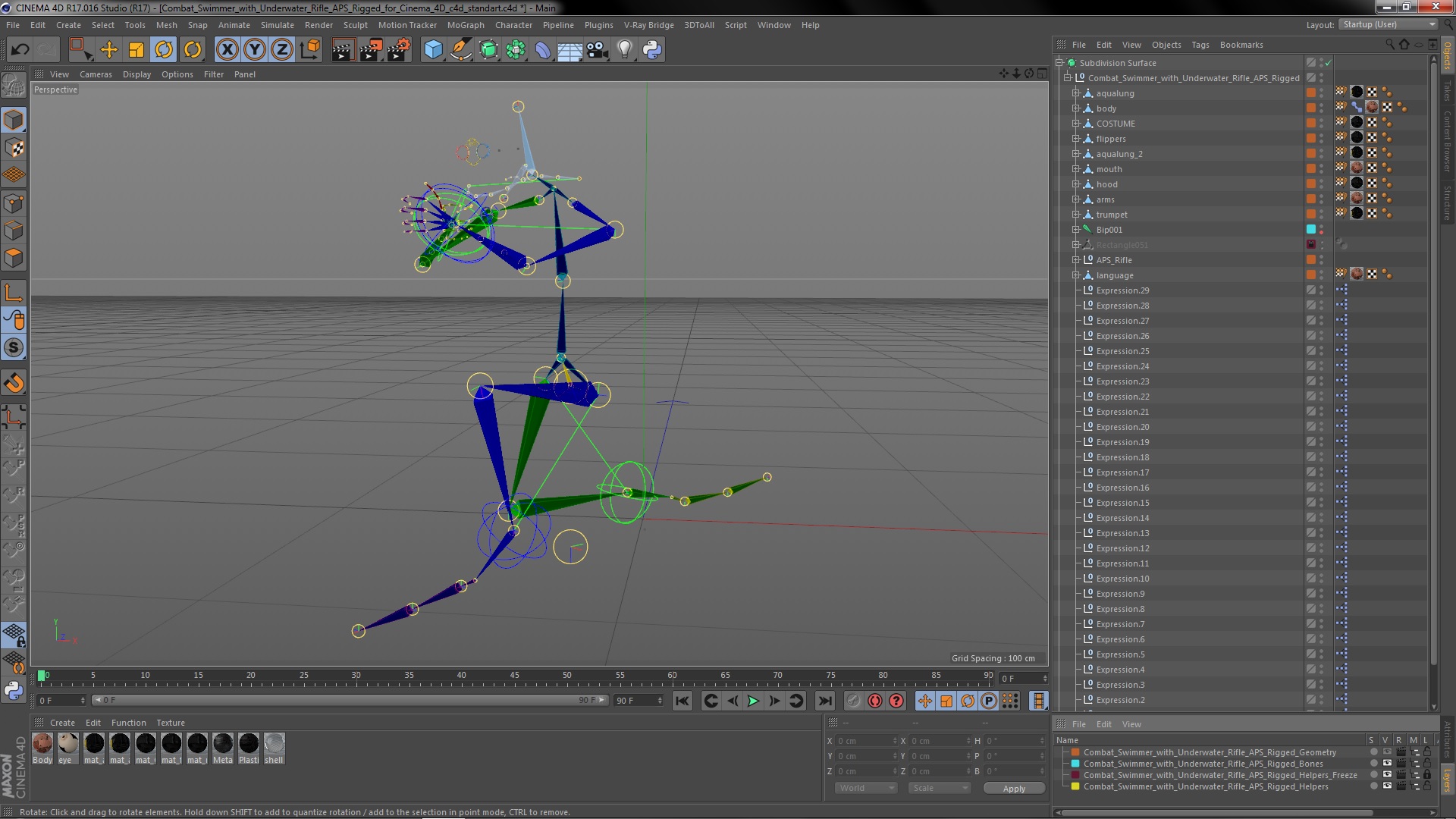 Combat Swimmer with Underwater Rifle APS Rigged 3D