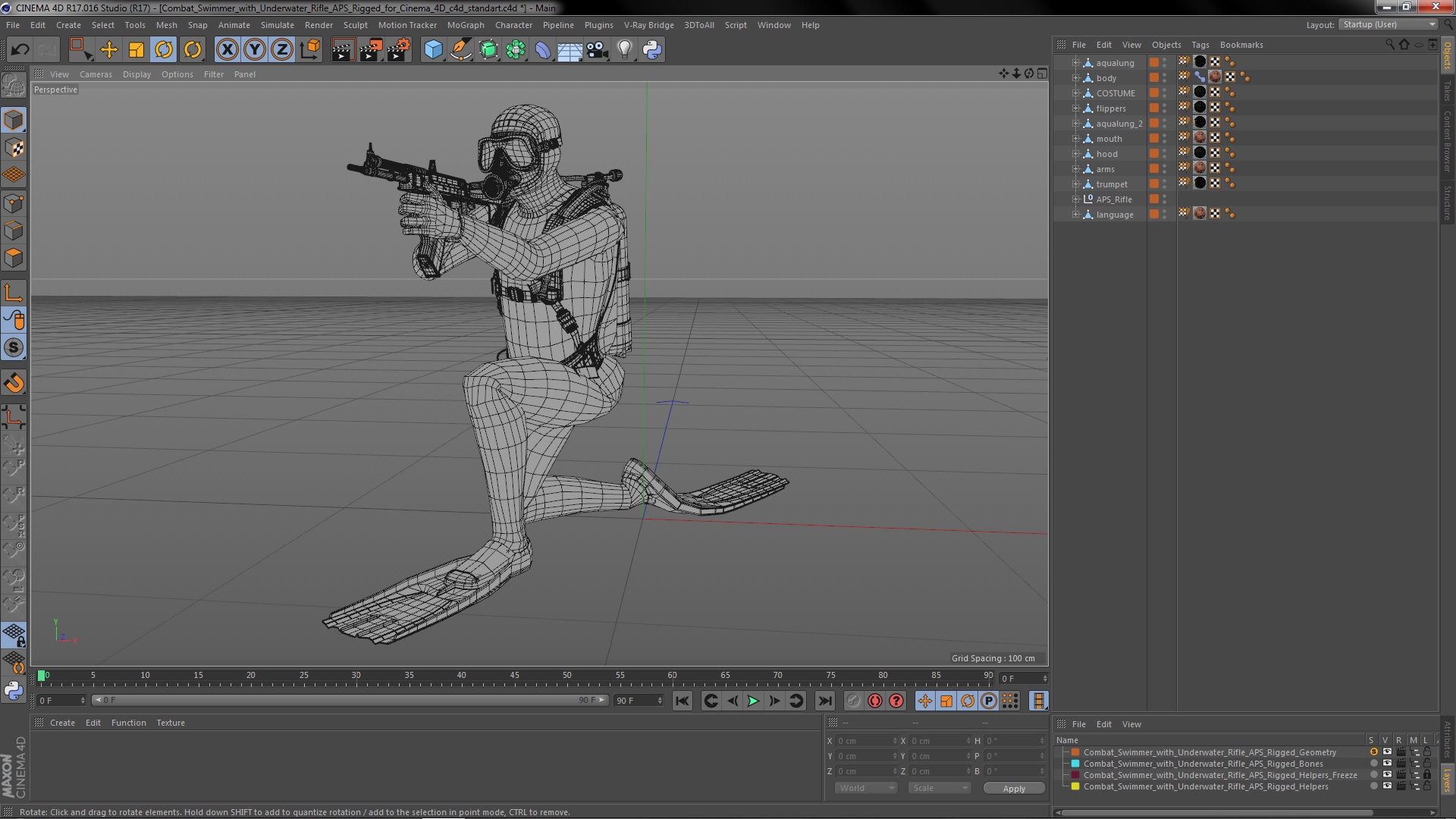 Combat Swimmer with Underwater Rifle APS Rigged 3D