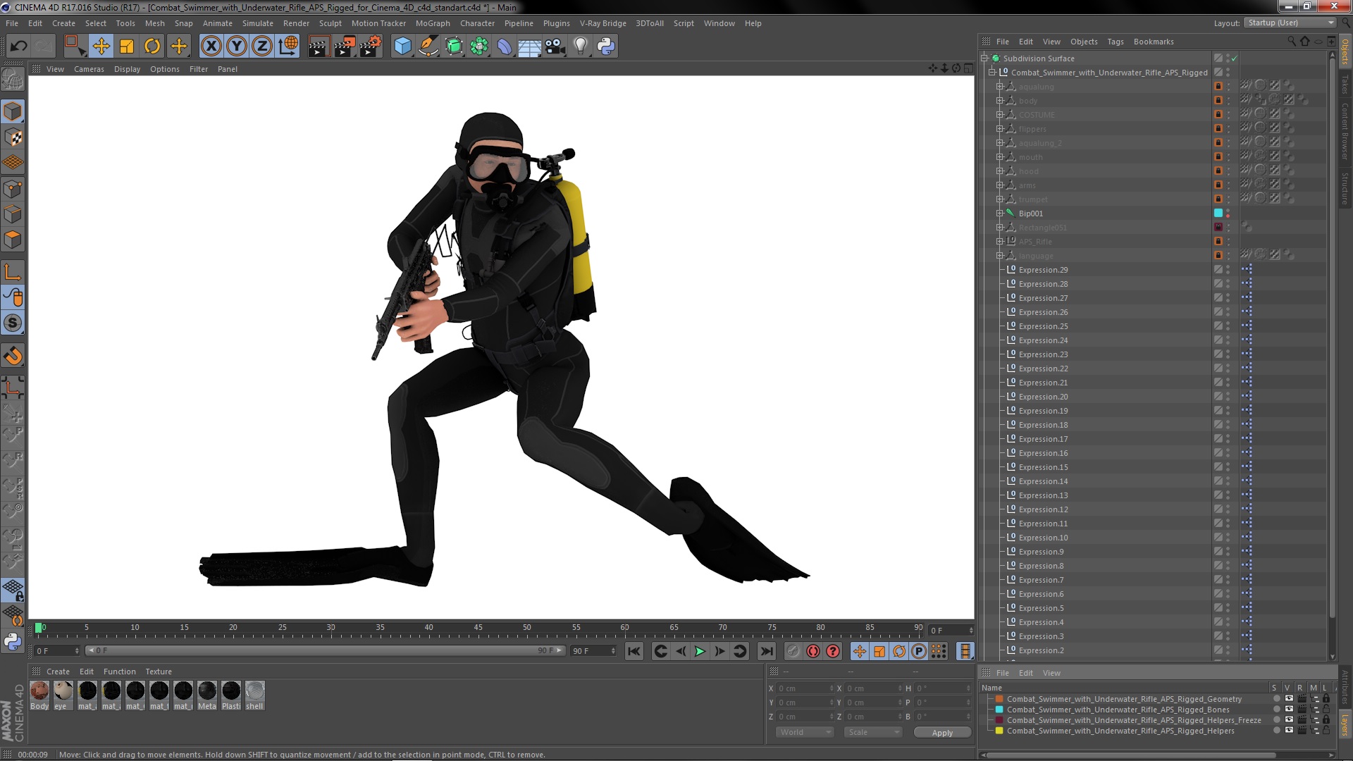 Combat Swimmer with Underwater Rifle APS Rigged 3D