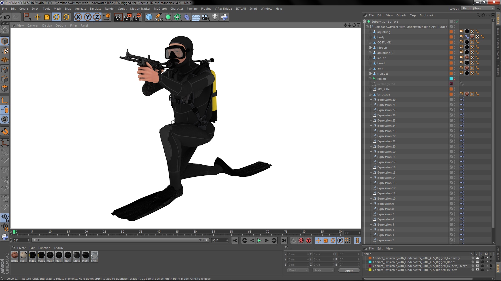 Combat Swimmer with Underwater Rifle APS Rigged 3D