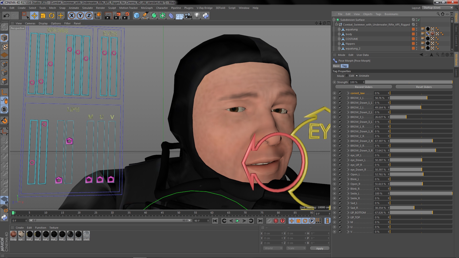 Combat Swimmer with Underwater Rifle APS Rigged 3D