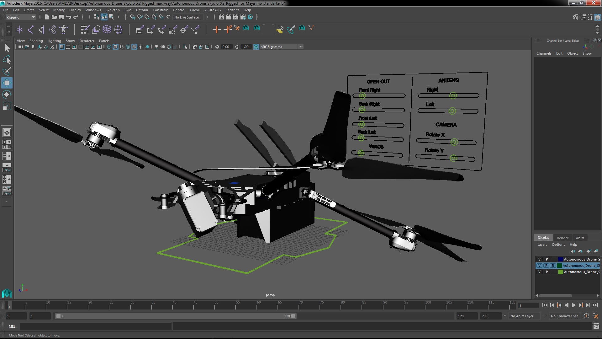 Autonomous Drone Skydio X2 Rigged for Maya 3D