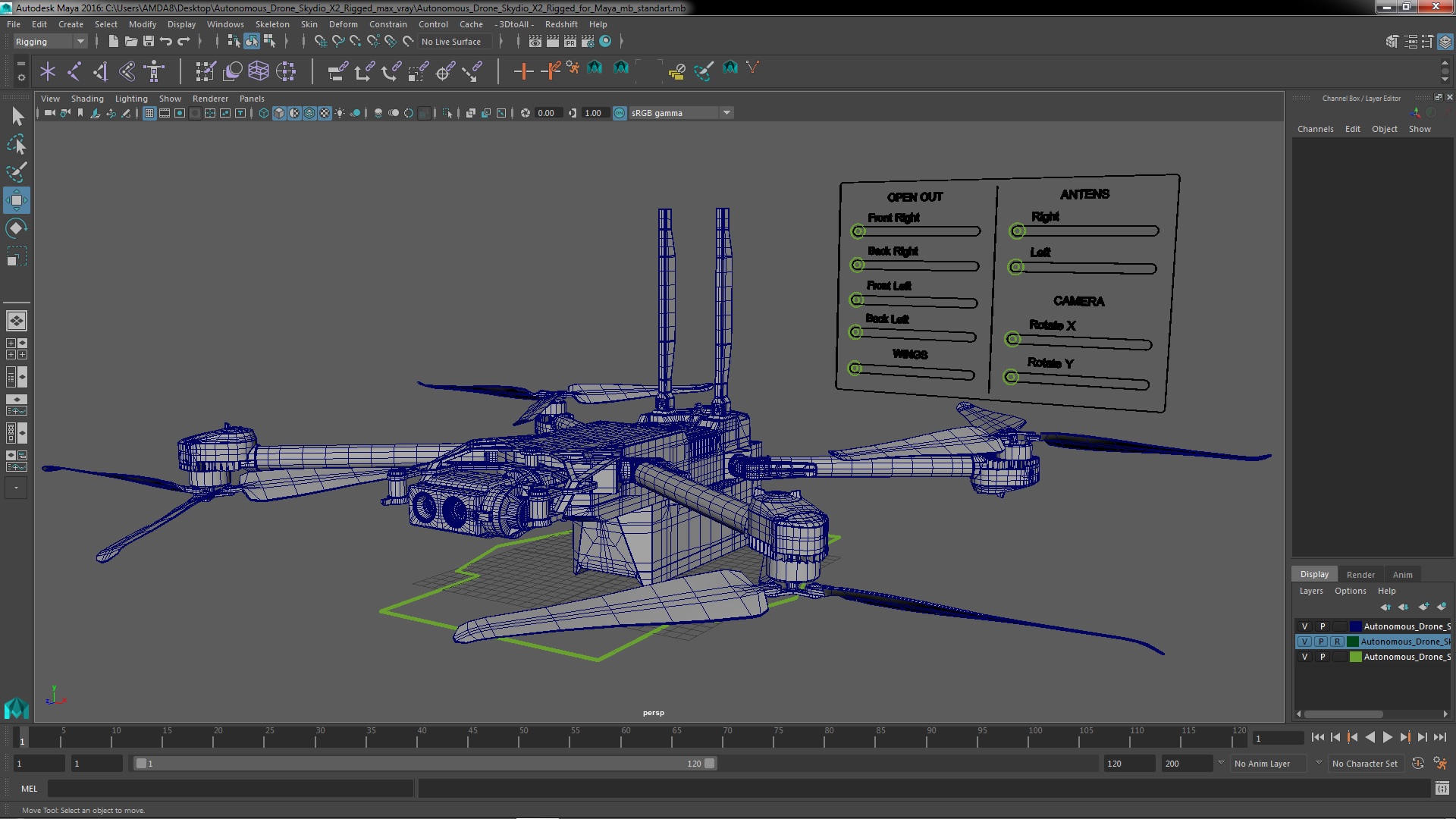 Autonomous Drone Skydio X2 Rigged for Maya 3D