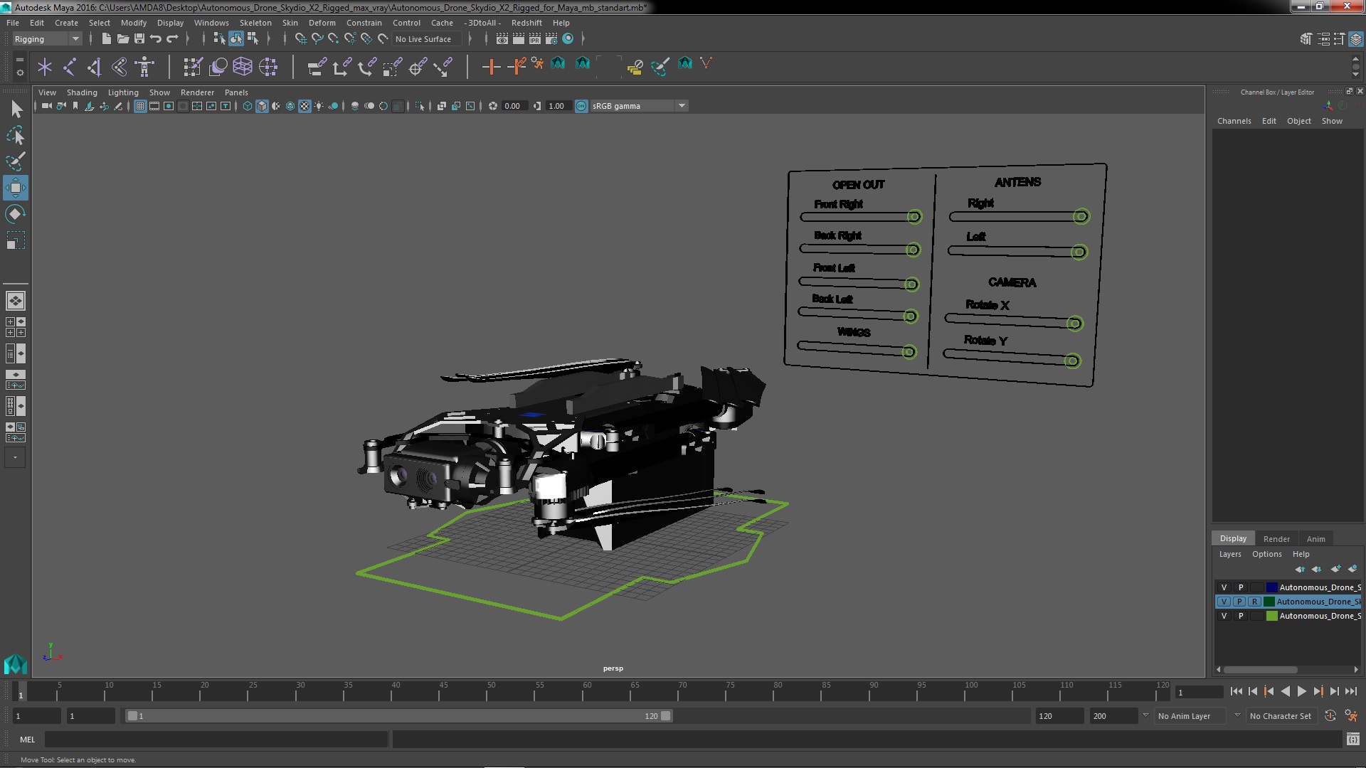 Autonomous Drone Skydio X2 Rigged for Maya 3D