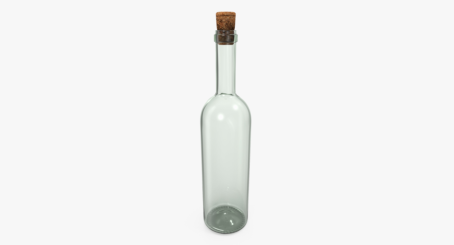 3D Empty Glass Bottle With Cork model