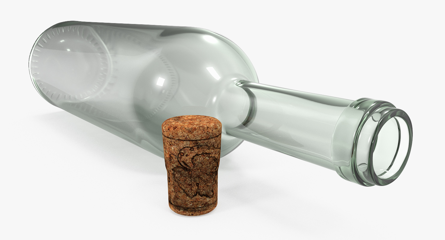 3D Empty Glass Bottle With Cork model