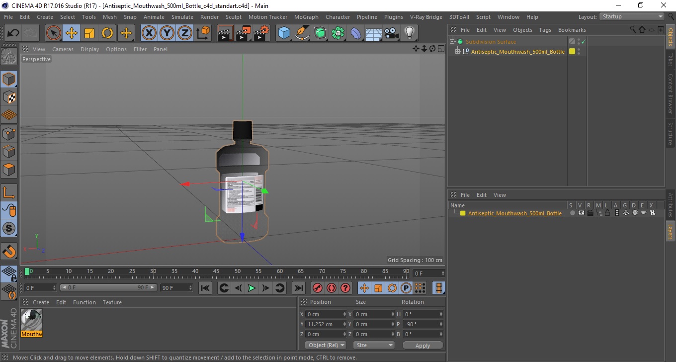 3D Antiseptic Mouthwash 500ml Bottle model