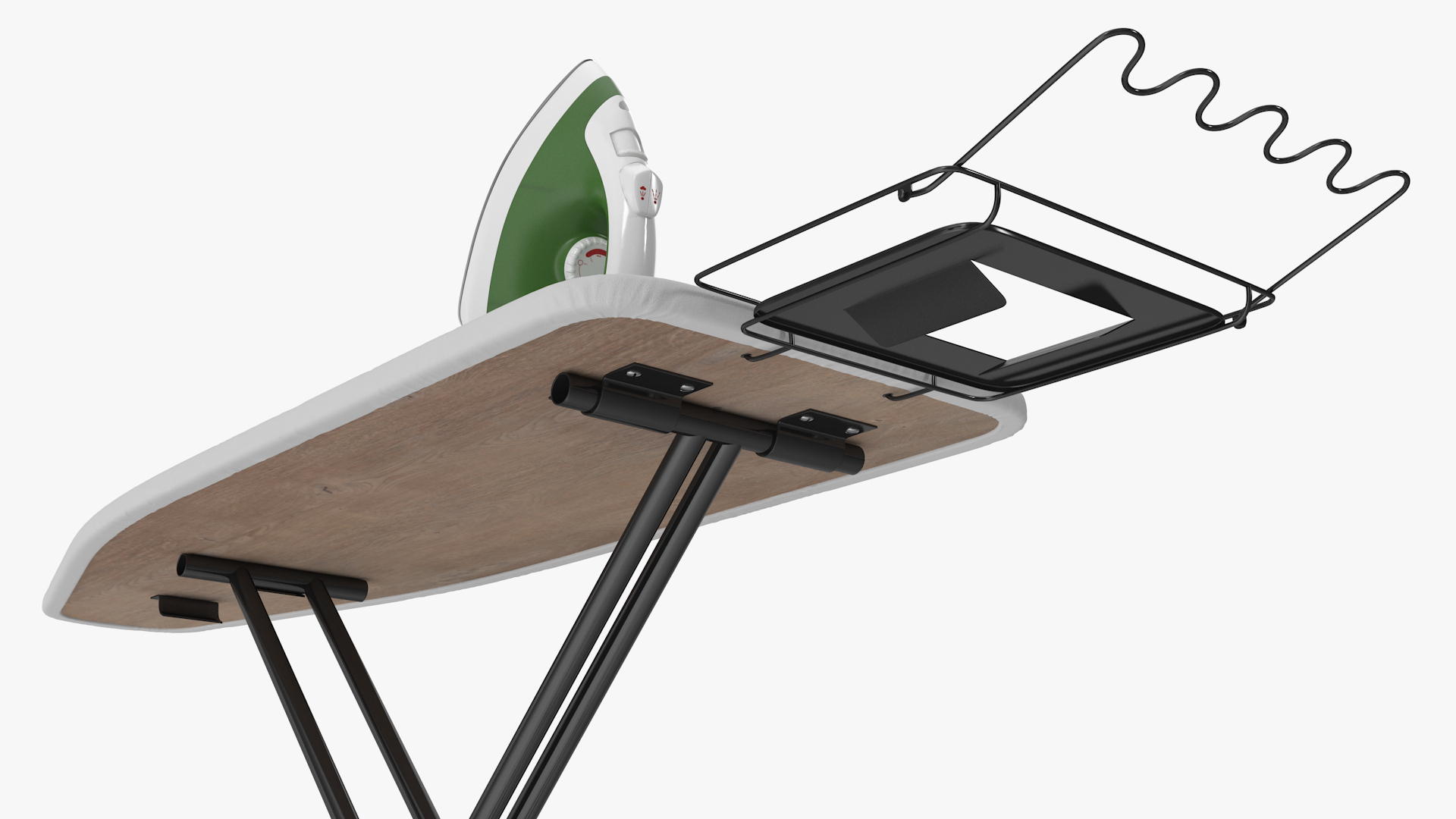 3D Electric Iron Green on Ironing Table