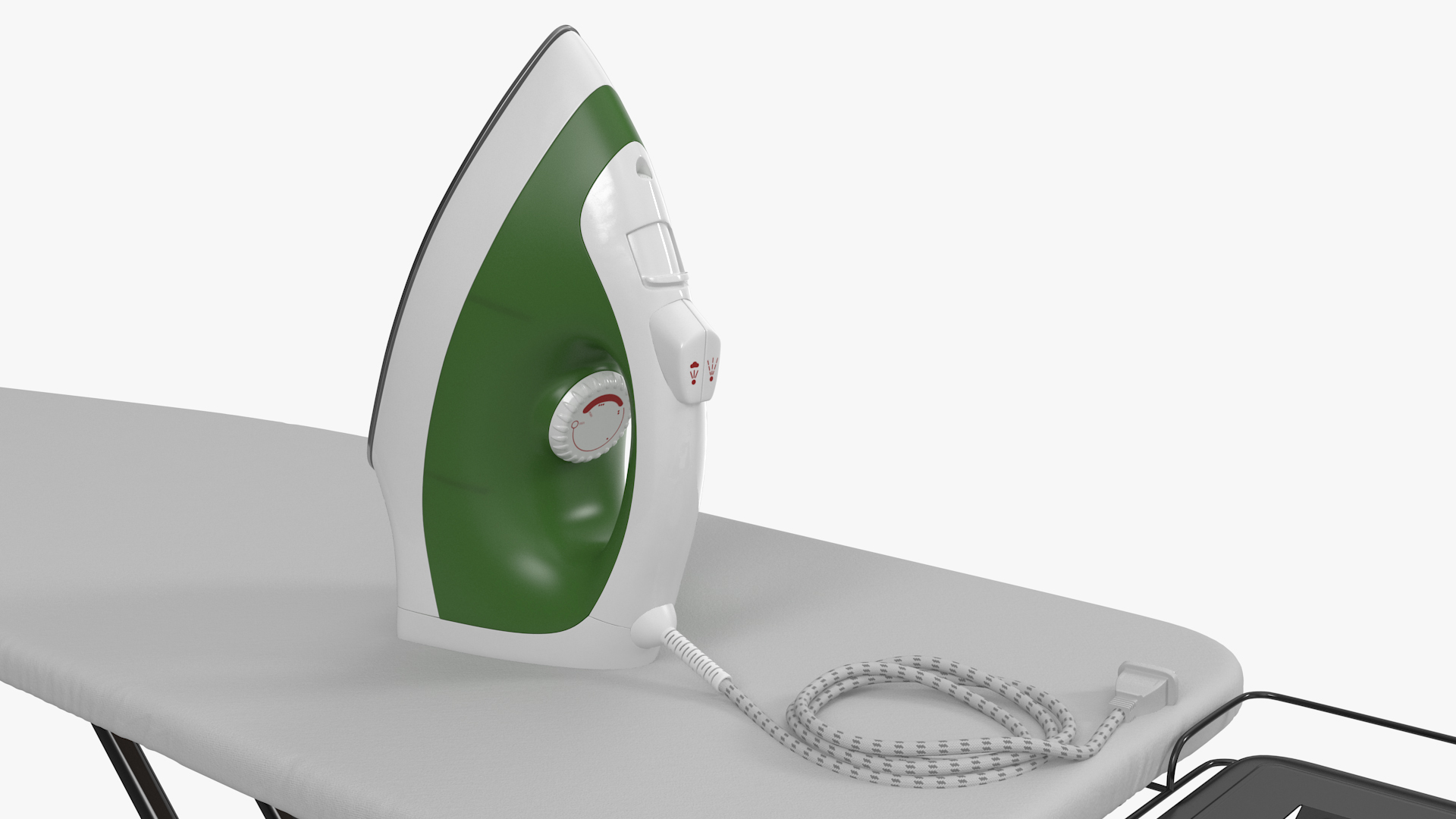 3D Electric Iron Green on Ironing Table