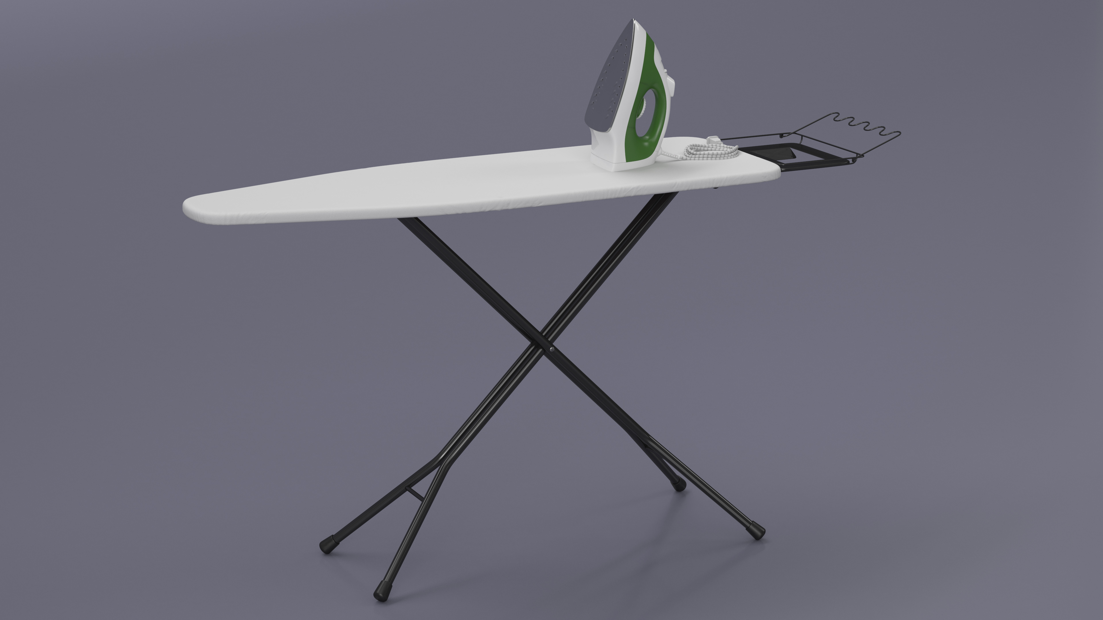 3D Electric Iron Green on Ironing Table