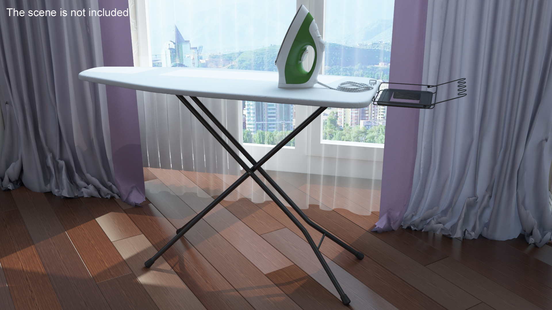 3D Electric Iron Green on Ironing Table