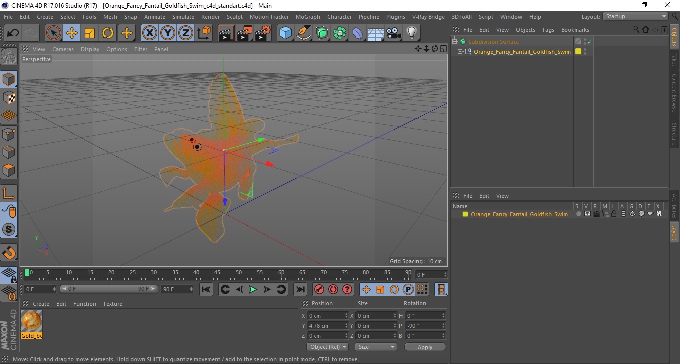 Orange Fancy Fantail Goldfish Swim 3D model