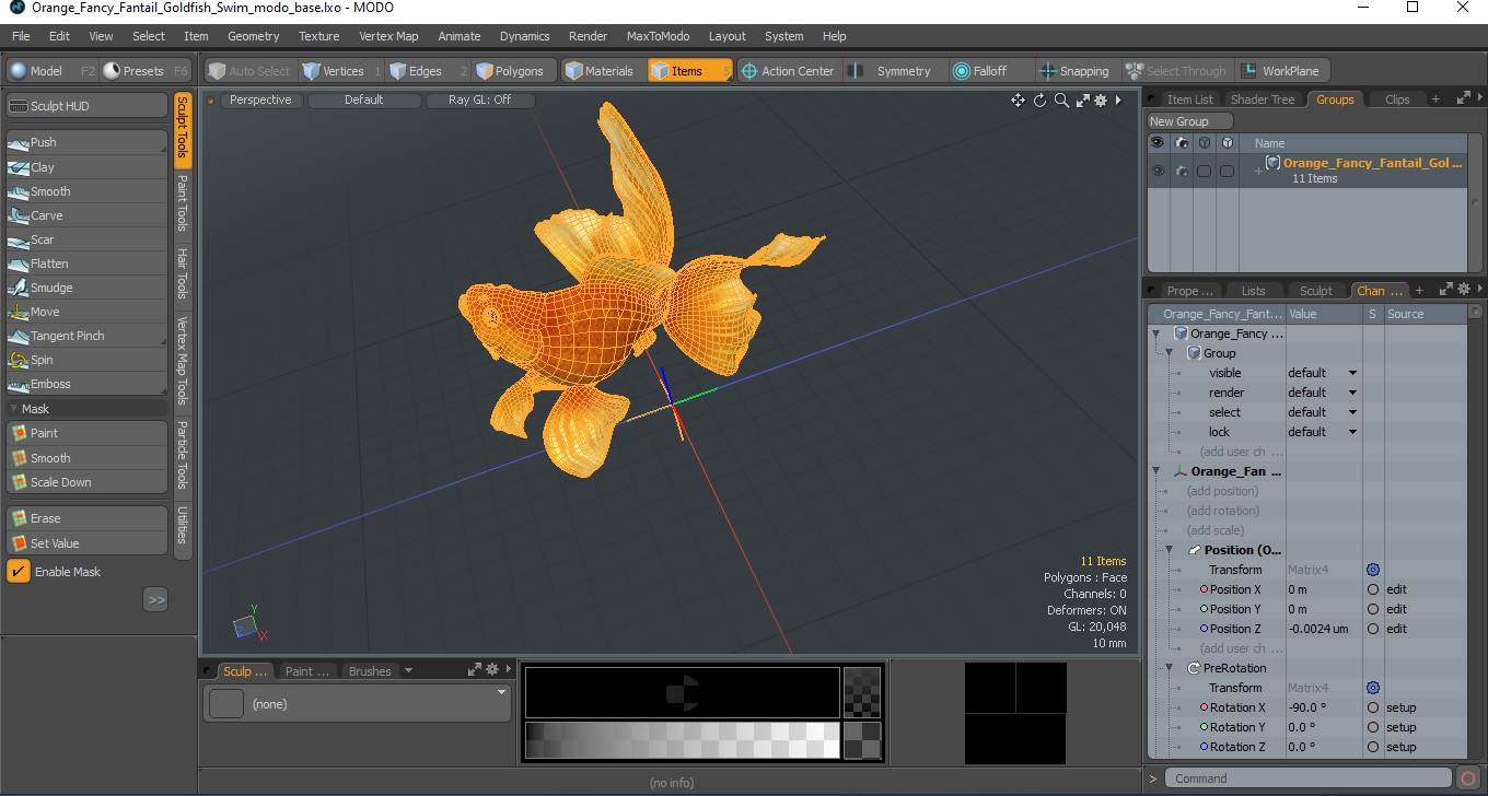 Orange Fancy Fantail Goldfish Swim 3D model