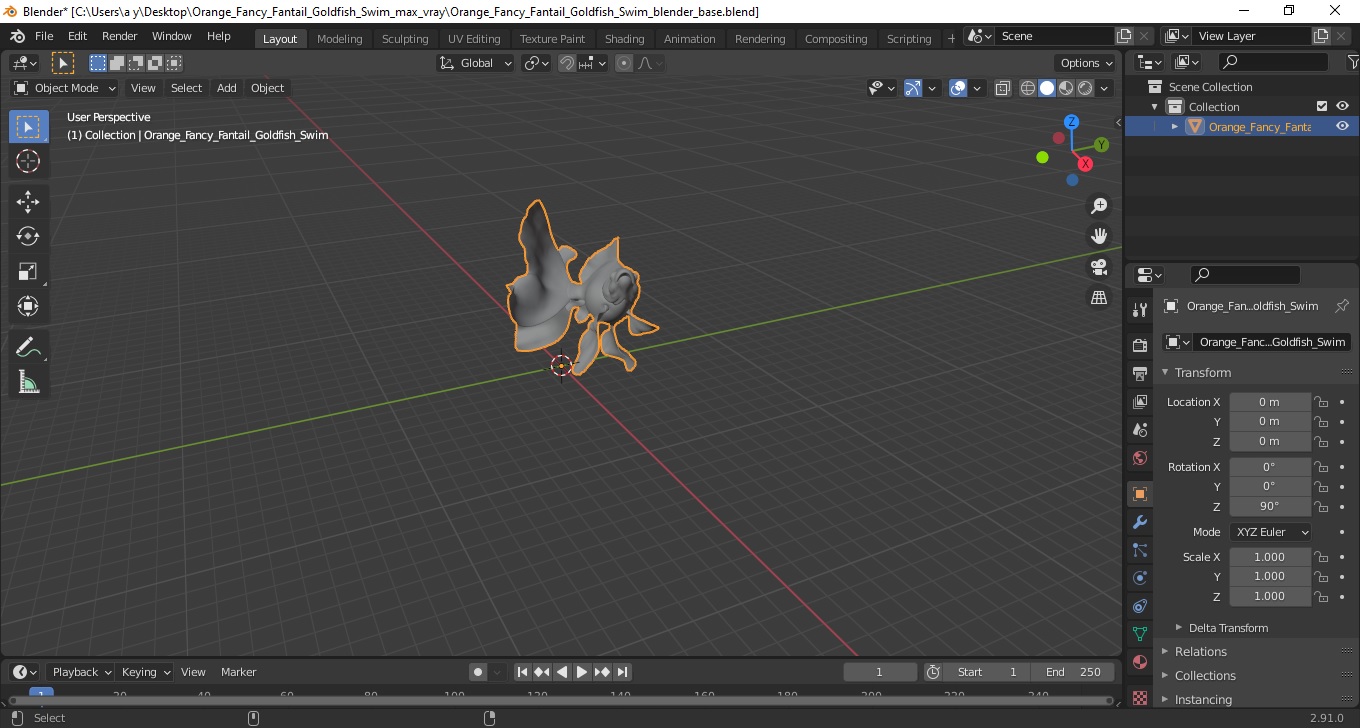 Orange Fancy Fantail Goldfish Swim 3D model