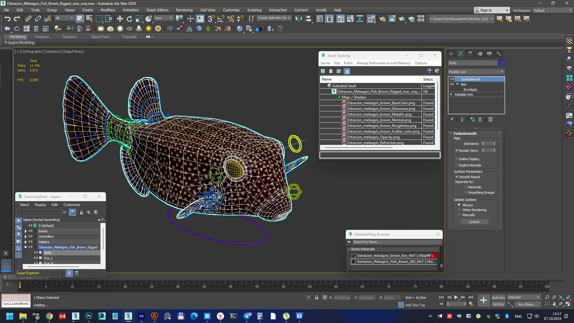Ostracion Meleagris Fish Brown Rigged 3D