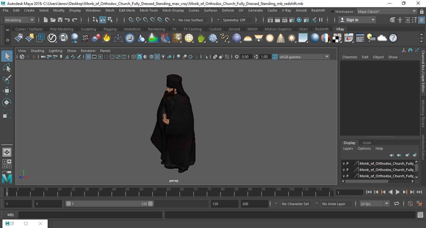 3D Monk of Orthodox Church Fully Dressed Standing
