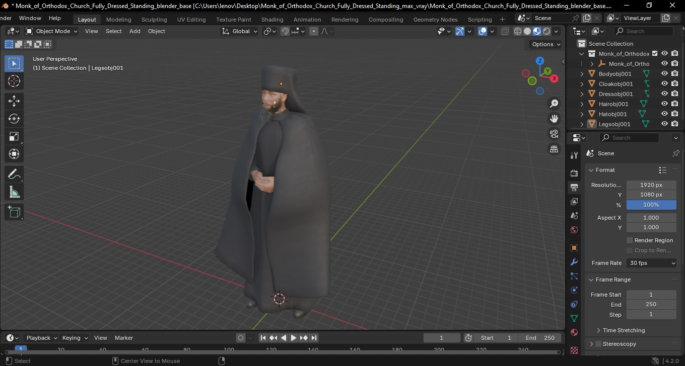 3D Monk of Orthodox Church Fully Dressed Standing