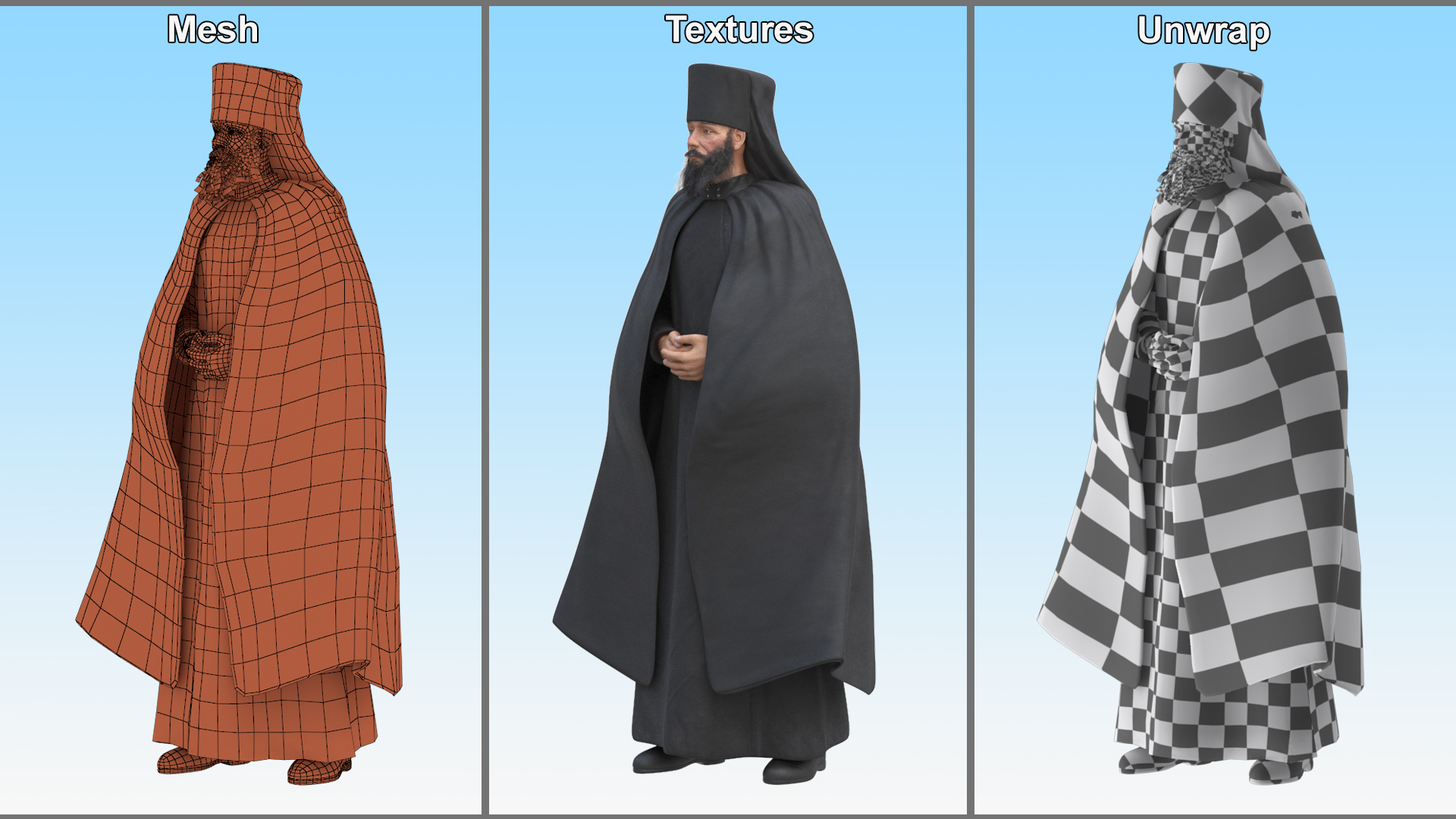 3D Monk of Orthodox Church Fully Dressed Standing