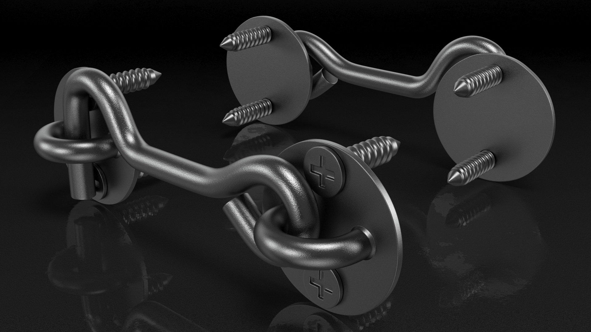 3D Hook and Eye Latch for Barn Door Black model