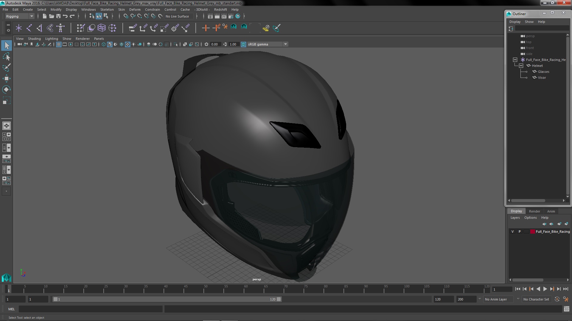 3D Full Face Bike Racing Helmet Grey model