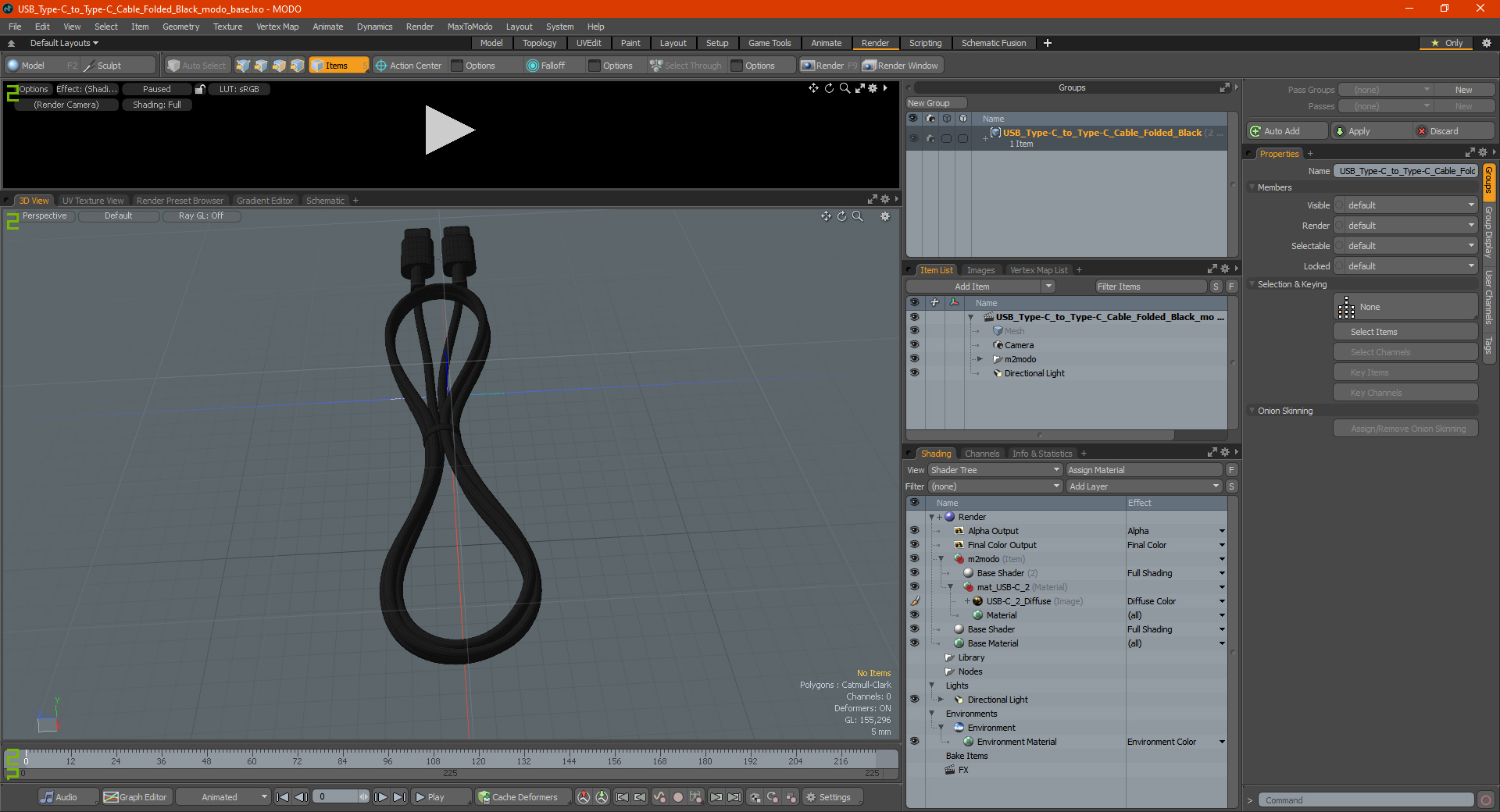 USB Type-C to Type-C Cable Folded Black 3D model