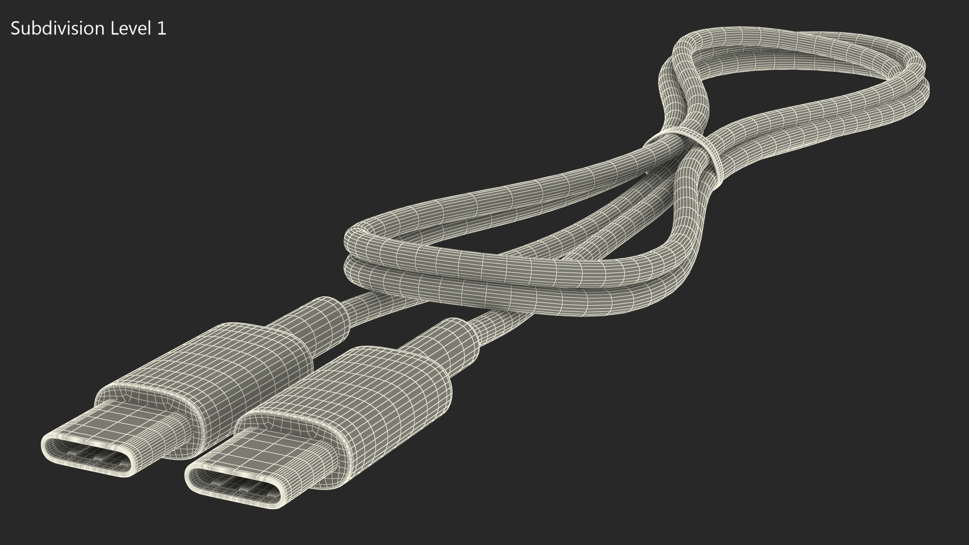 USB Type-C to Type-C Cable Folded Black 3D model